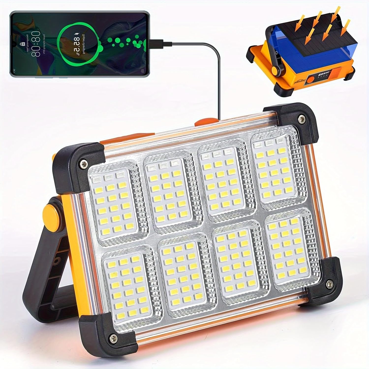 Luz solar de trabajo LED recargable, reflector portátil ultra brillante, luz inalámbrica impermeable IP65, de pie, para corte de energía, luz de