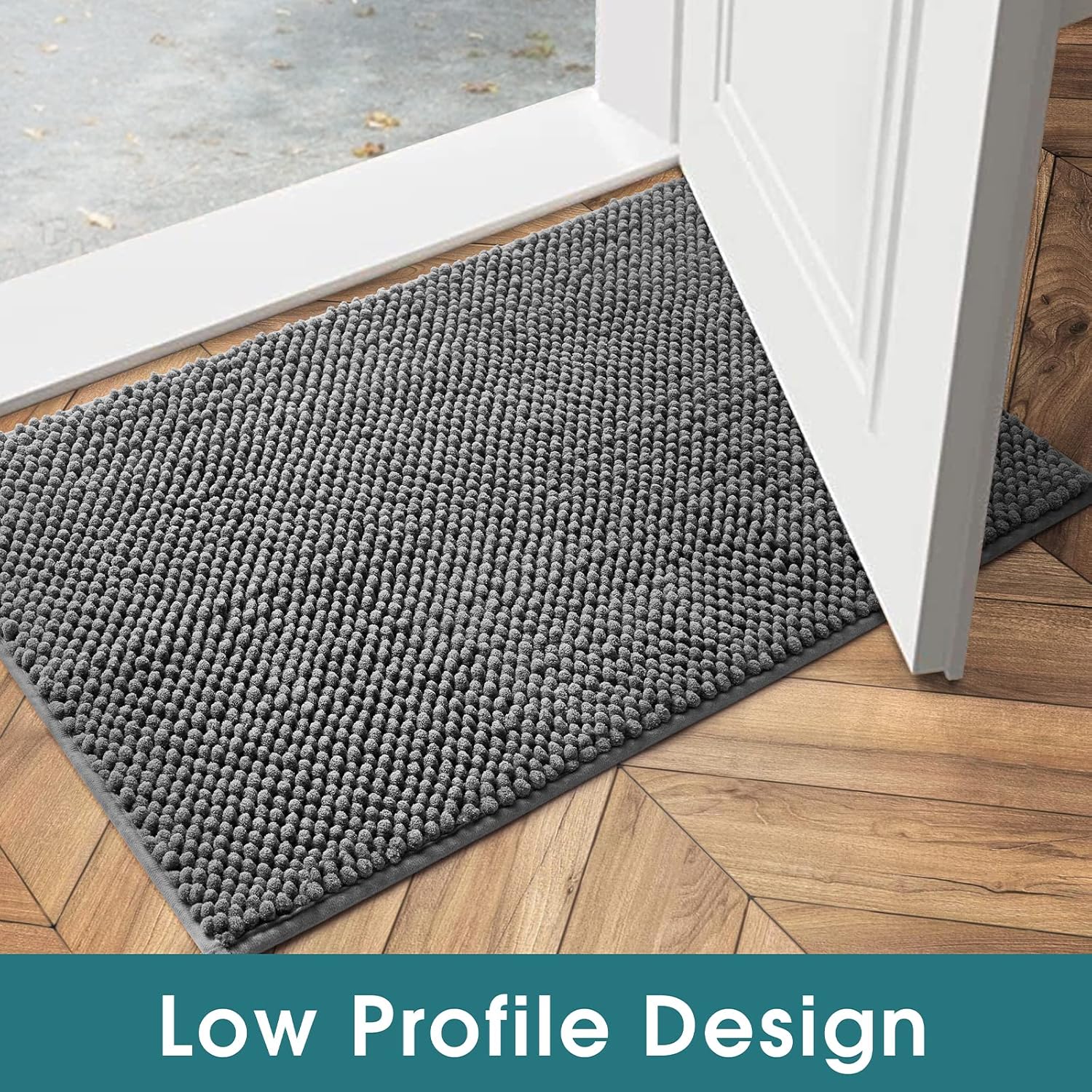 HOMEIDEAS Tapete de felpilla absorbente para interiores, tapete de goma de perfil bajo para entrada, patas de perro fangosas, lavable de bienvenida