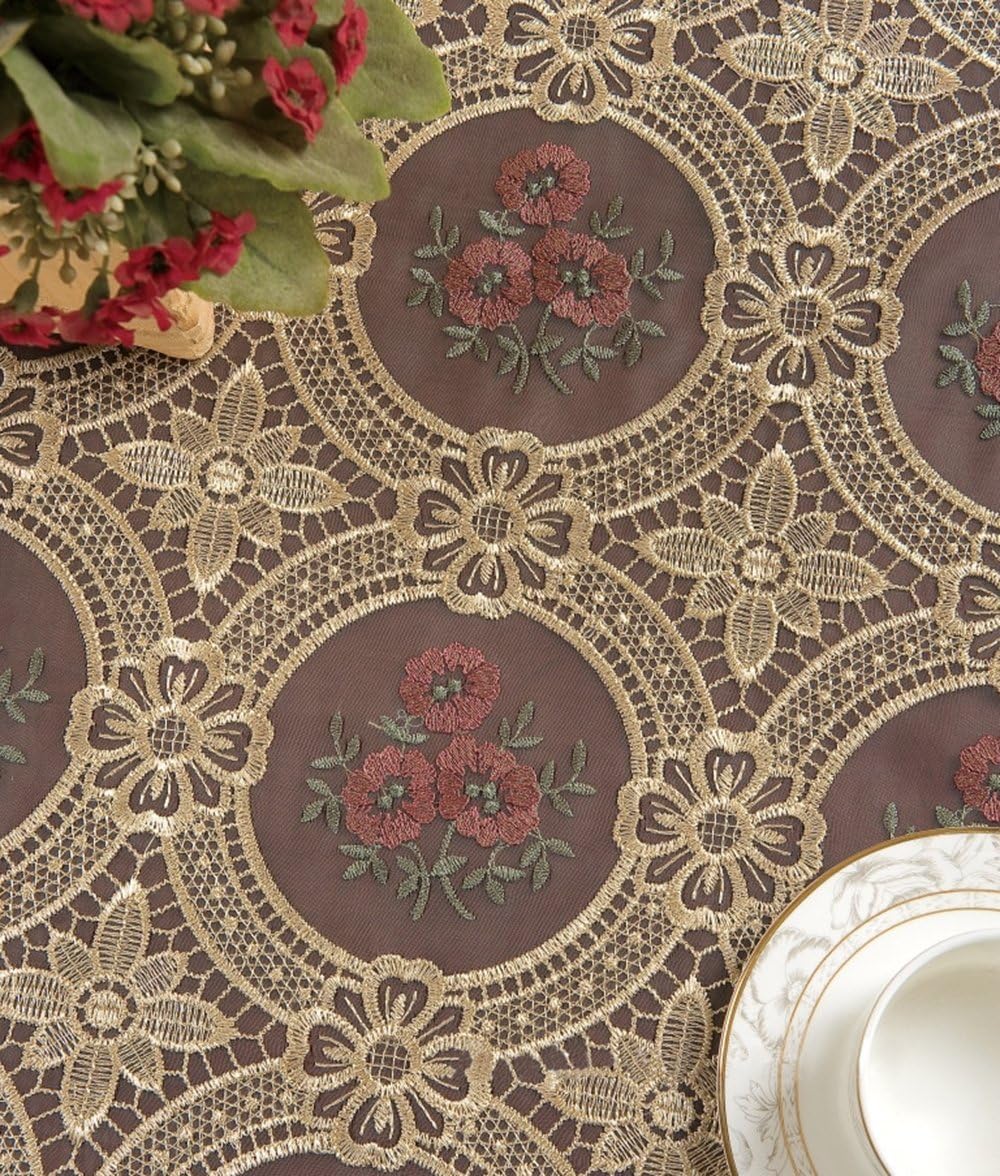 Simhomsen Mantel de encaje floral beige vintage rectangular 60 × 120 pulgadas