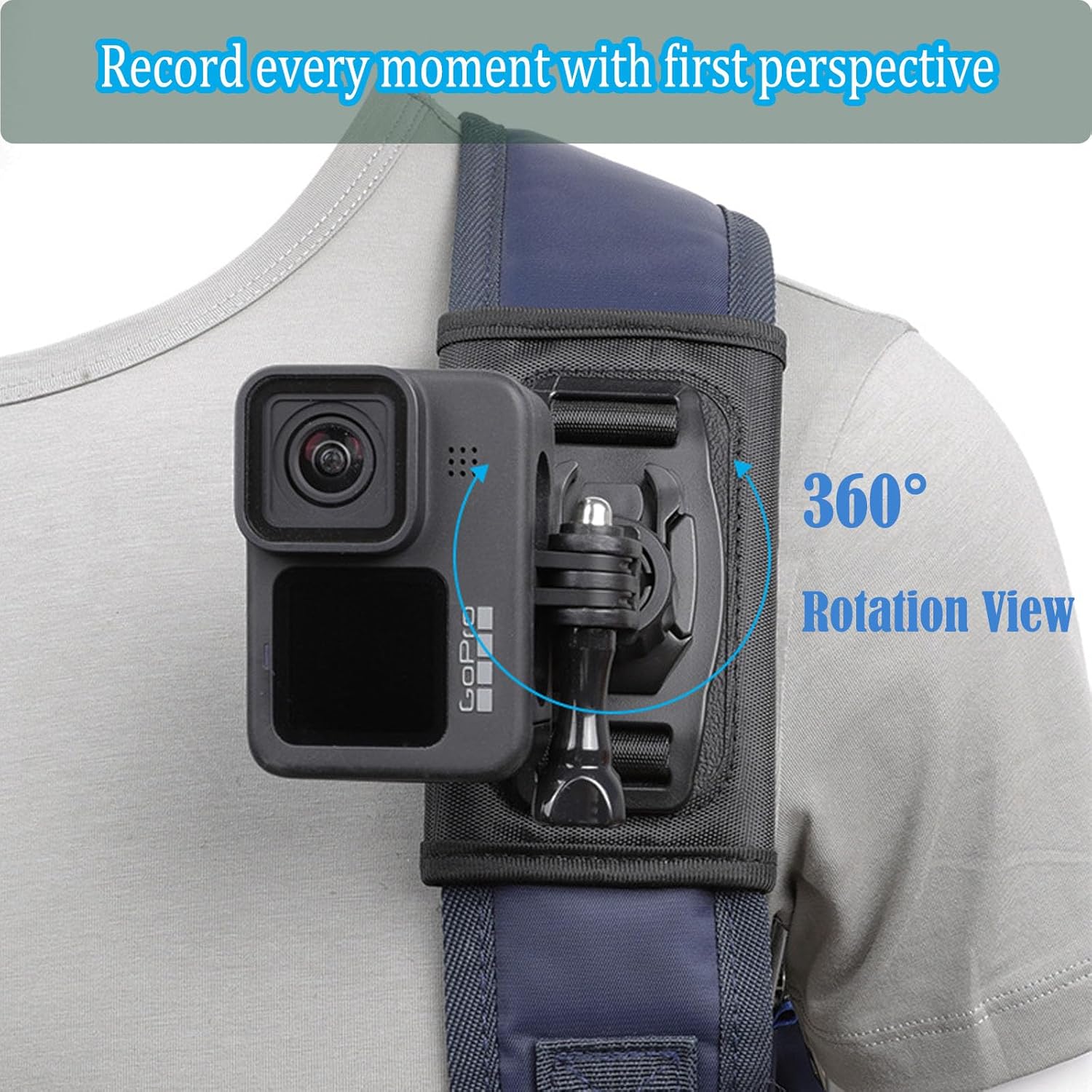 Soporte para correa de hombro para mochila 360 con clip de bolsa con base de adaptador de trípode de liberación rápida compatible con GoPro Hero 12