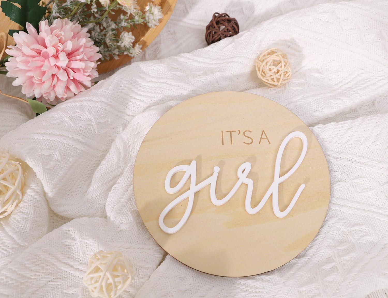 1 letrero de madera con texto en inglés “It’s a Girl”, decoración bohemia de revelación de género, anuncio de embarazo acrílico para niño o niña,