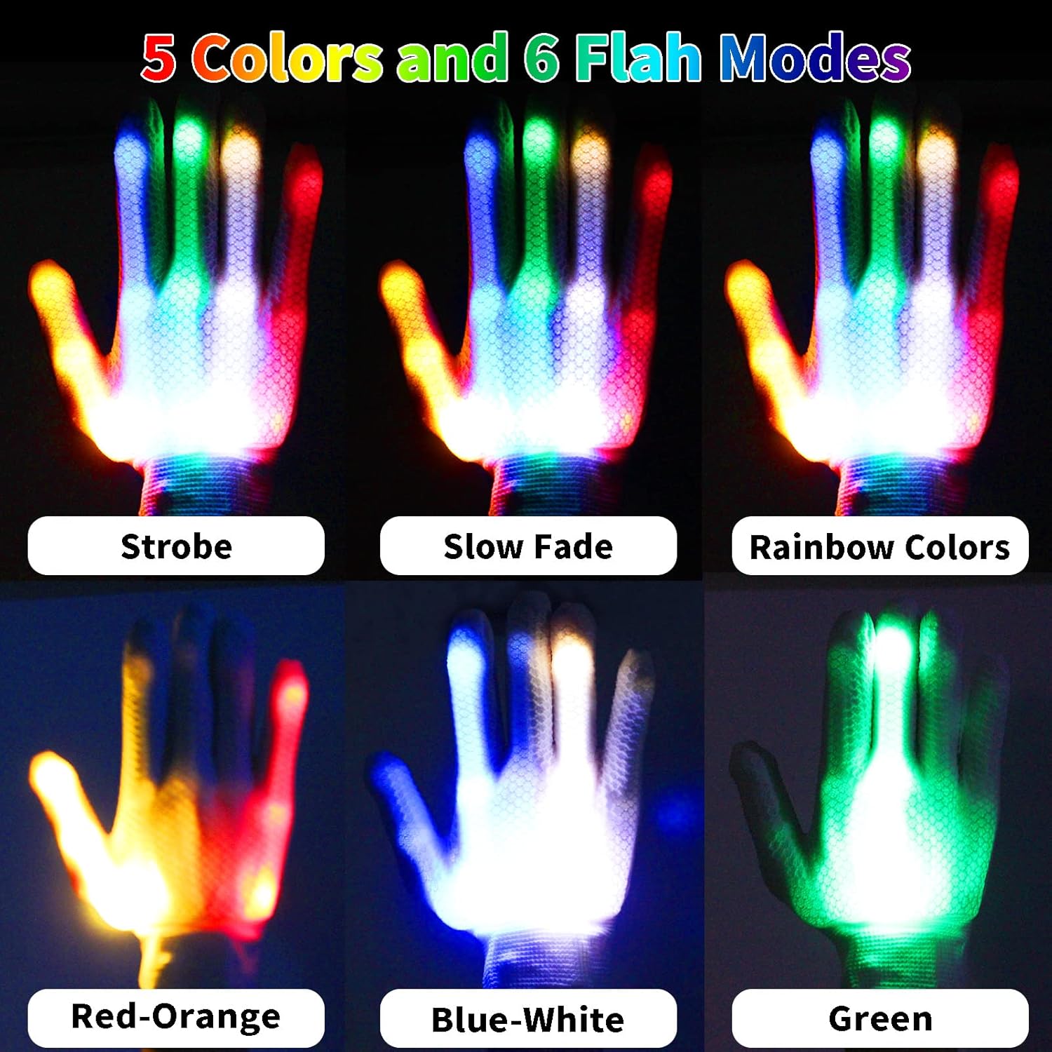 GLEDLOVES LED Gloves,Cool Fun Toys for Boys Girls Age 3-10 with 6 Flash Modes Kids Gifts Age 3 4 5 6 7 8 9 10 for Glow Dance Birthday Easter