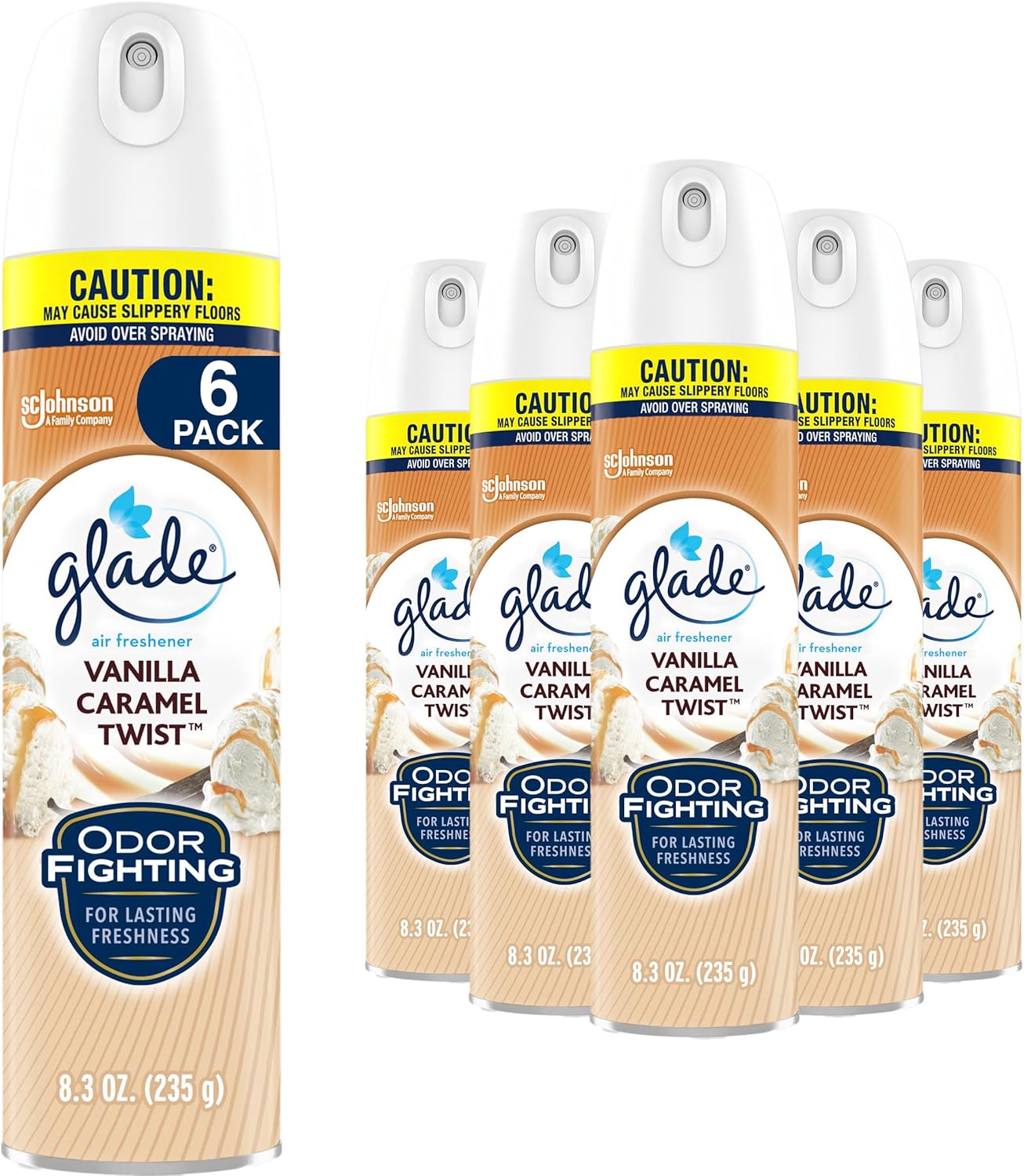 Glade – Ambientador en aerosol para habitación que combate el olor, sabor vainilla y caramelo, 8.3 onzas, 6 unidades