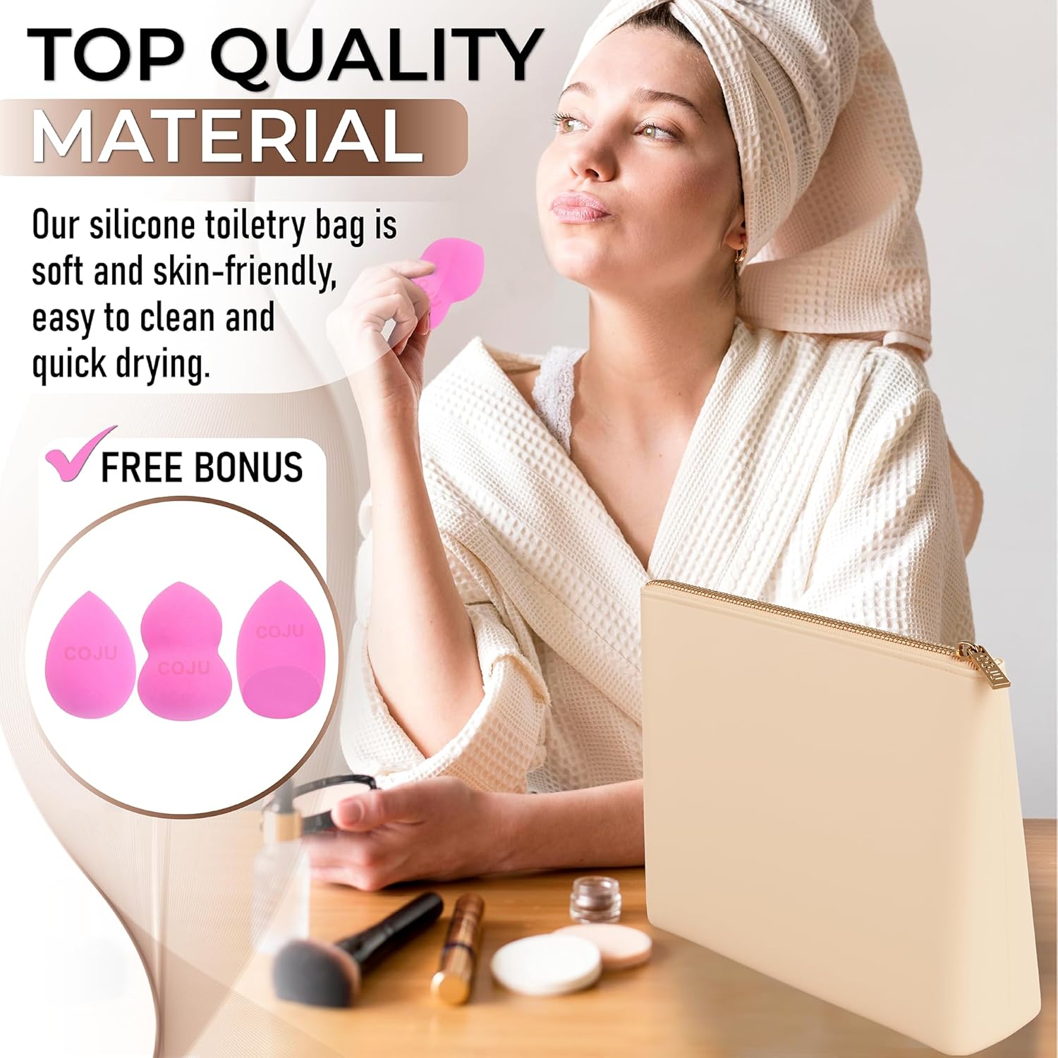 COJU Bolsa de maquillaje de silicona con cremallera de metal lujosas bolsas de maquillaje para mujeres, soporte para brochas de maquillaje