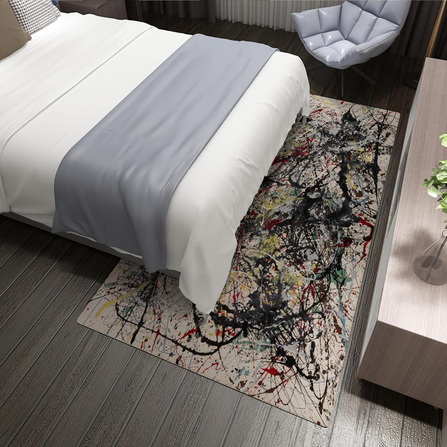CIHCOHOME Jackson Pollock – Alfombra abstracta moderna para sala de estar, dormitorio, comedor, oficina en casa, con respaldo de goma, decoración de