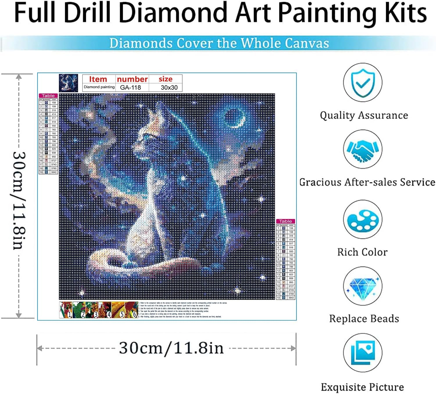 GemZono Kits de arte de diamantes de bricolaje con diamante redondo, kits de pintura de diamantes de gato 5D, arte de diamantes, kit de pintura de