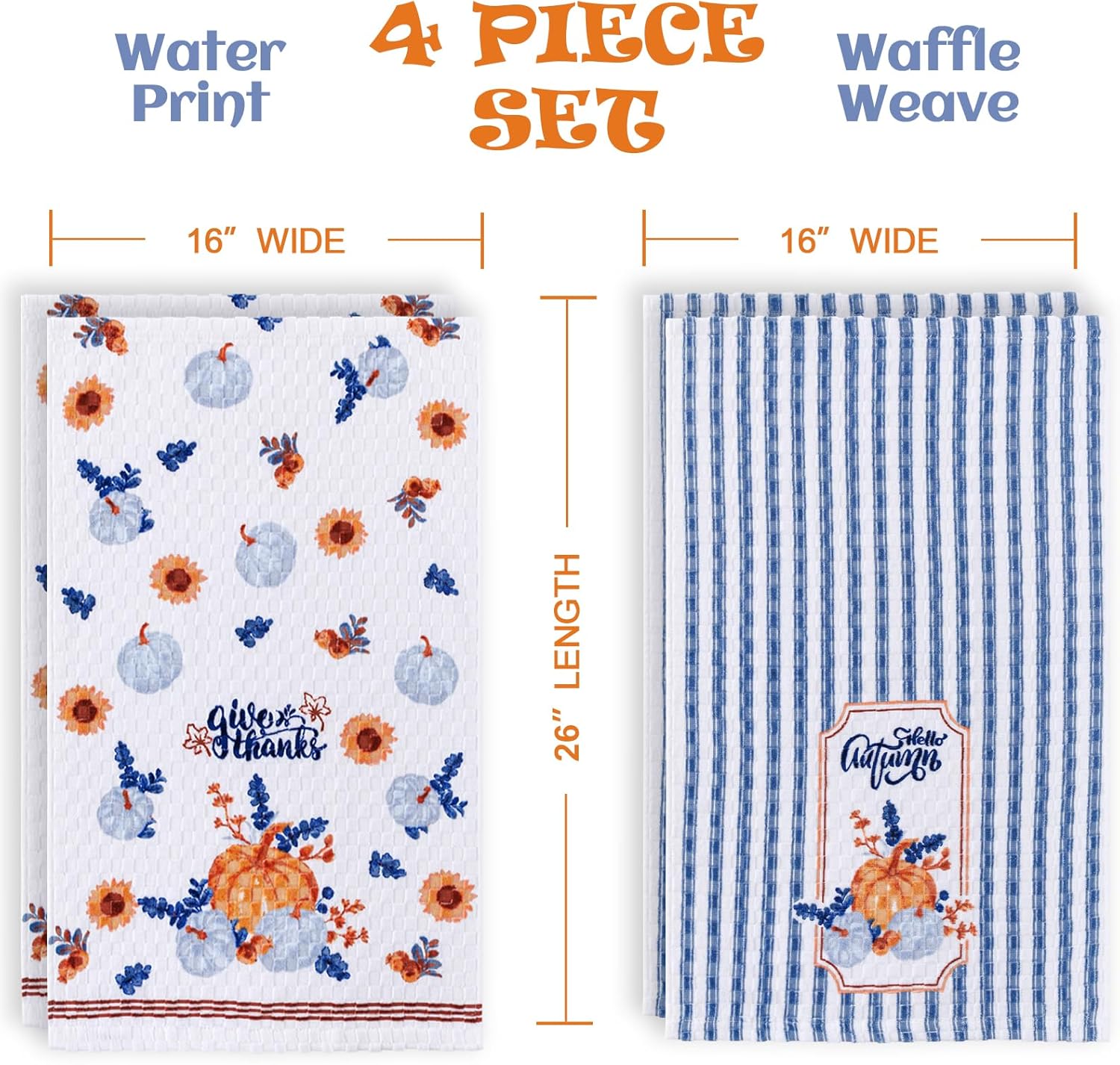 VOOVA & MOVAS Toallas de mano para cocina, 16 x 26 pulgadas, paquete de 4 con tarjetas de regalo, algodón de primera calidad, toallas de cocina