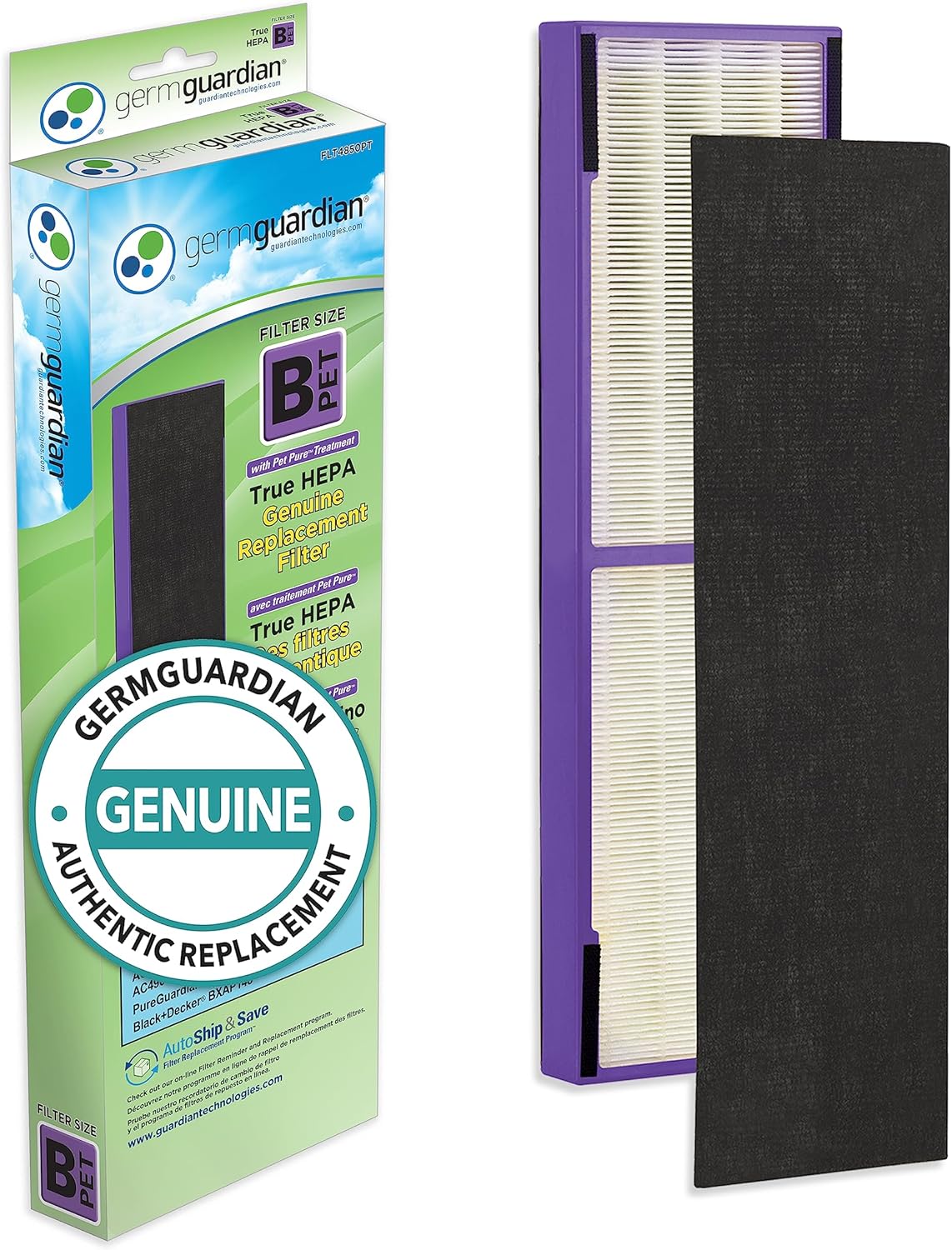 Germ Guardian – Purificador de aire con filtro HEPA 13, elimina el 99.97% de los contaminantes y filtro B Pet Pure HEPA Genuine Air Purifier