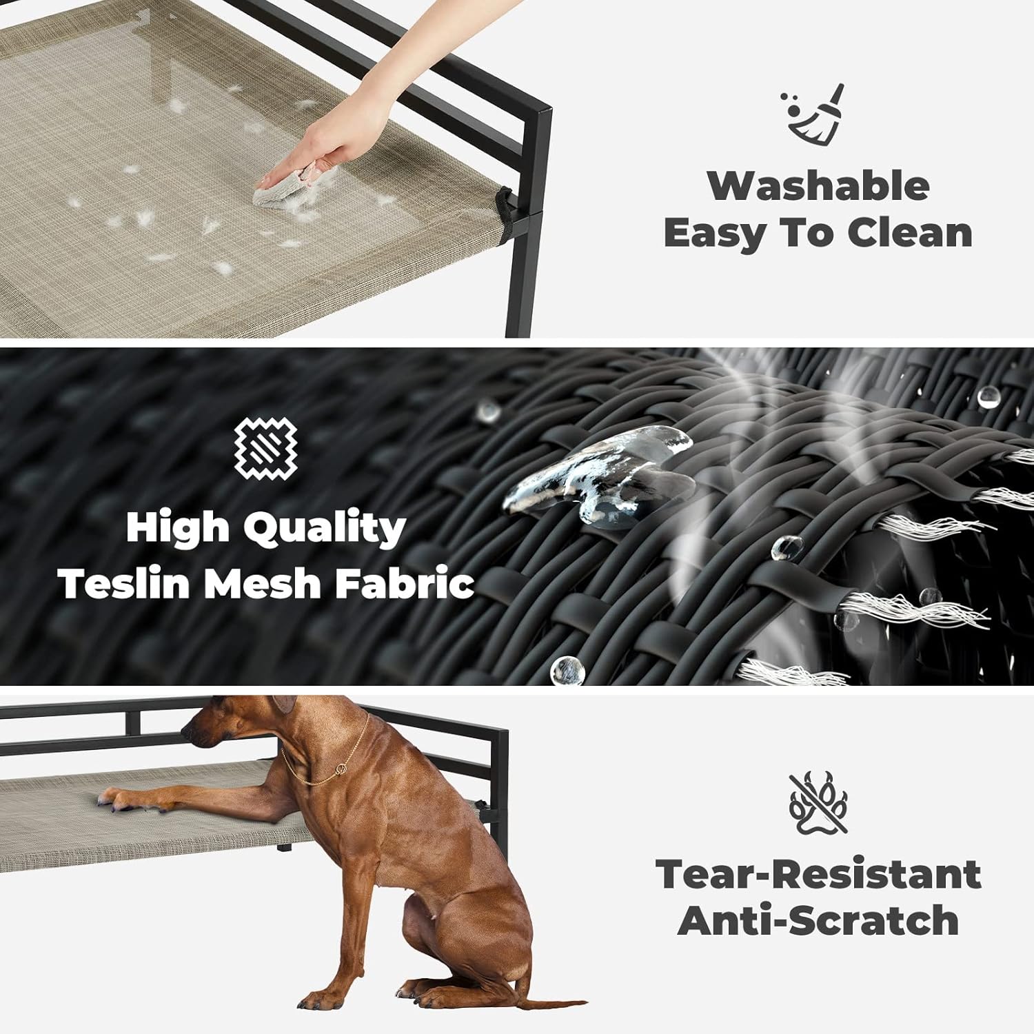 Veehoo Cama elevada de metal para perros, catre elevado para mascotas con malla de textileno lavable a prueba de mordidas, patas antideslizantes y