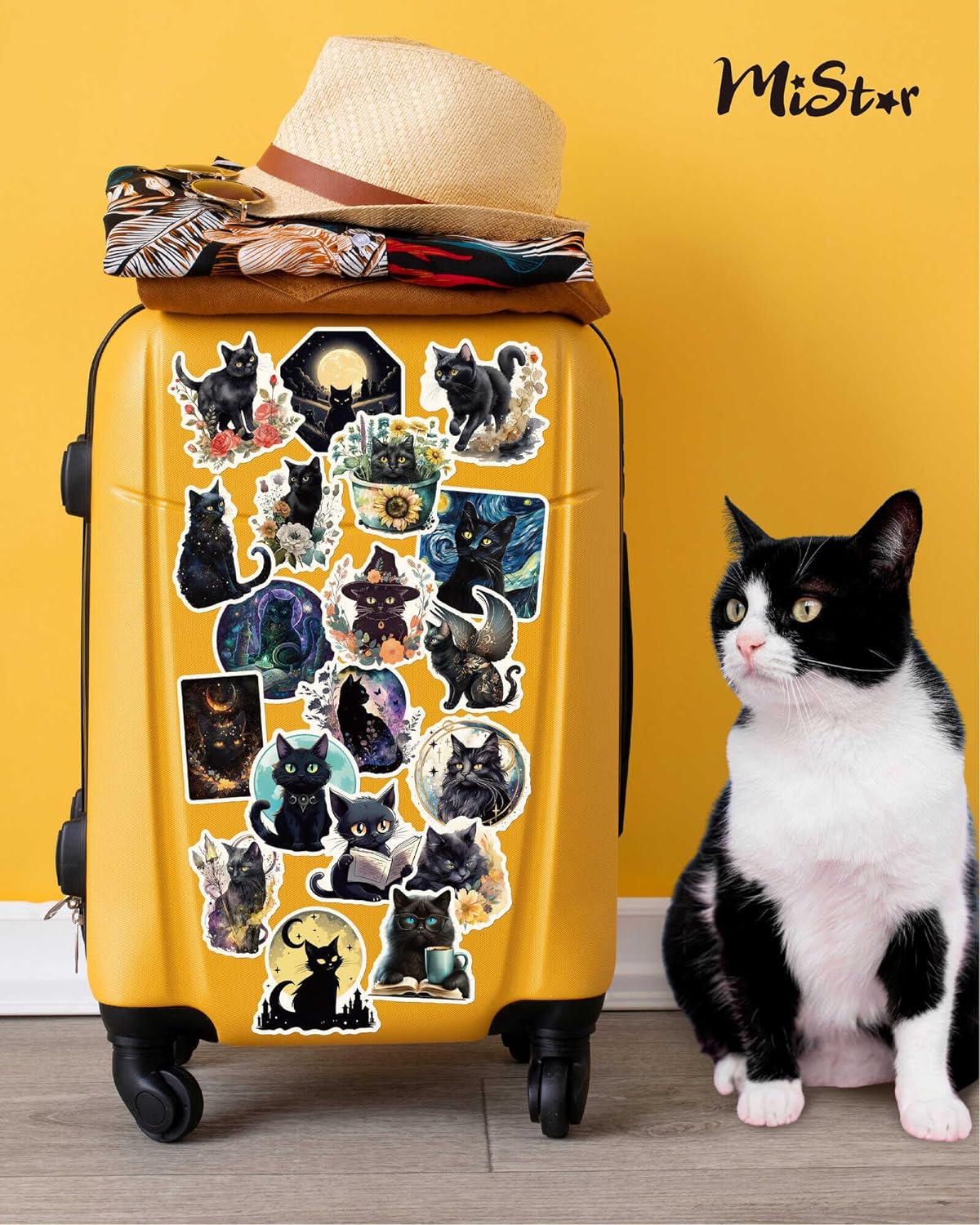 100 PCS Black Cat Stickers, 3.15″ Cat Stickers Pack, Aesthetic Vinyl Waterproof Stickers for Water Bottles Laptop Phone Case Luggage Car, Black Cat