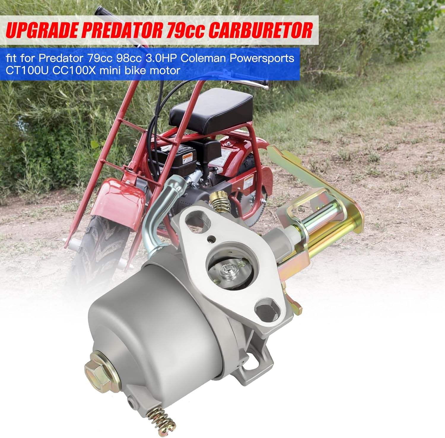 GREHUA Kit de carburador mejorado para CT100U Trail CC100X Predator 79cc 98cc 3.0Hp Coleman RB100 CK100-S SK100 Massimo MB100 Mini Bike Realtree