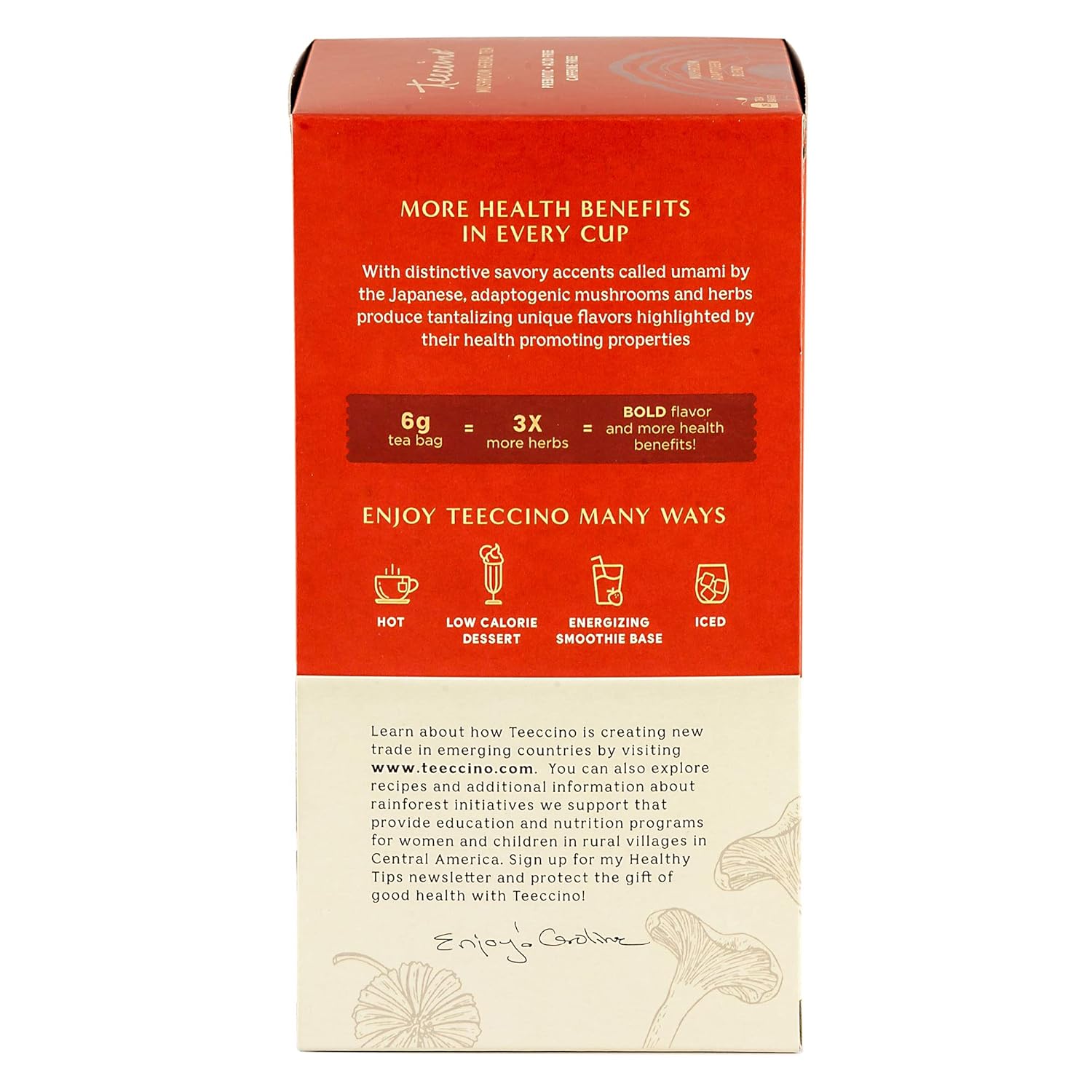 Teeccino Cordyceps Schisandra Tea – Cinnamon Berry – Té de hierbas adaptogénico de hongos sin cafeína, 3 veces más hierbas que las bolsas de té