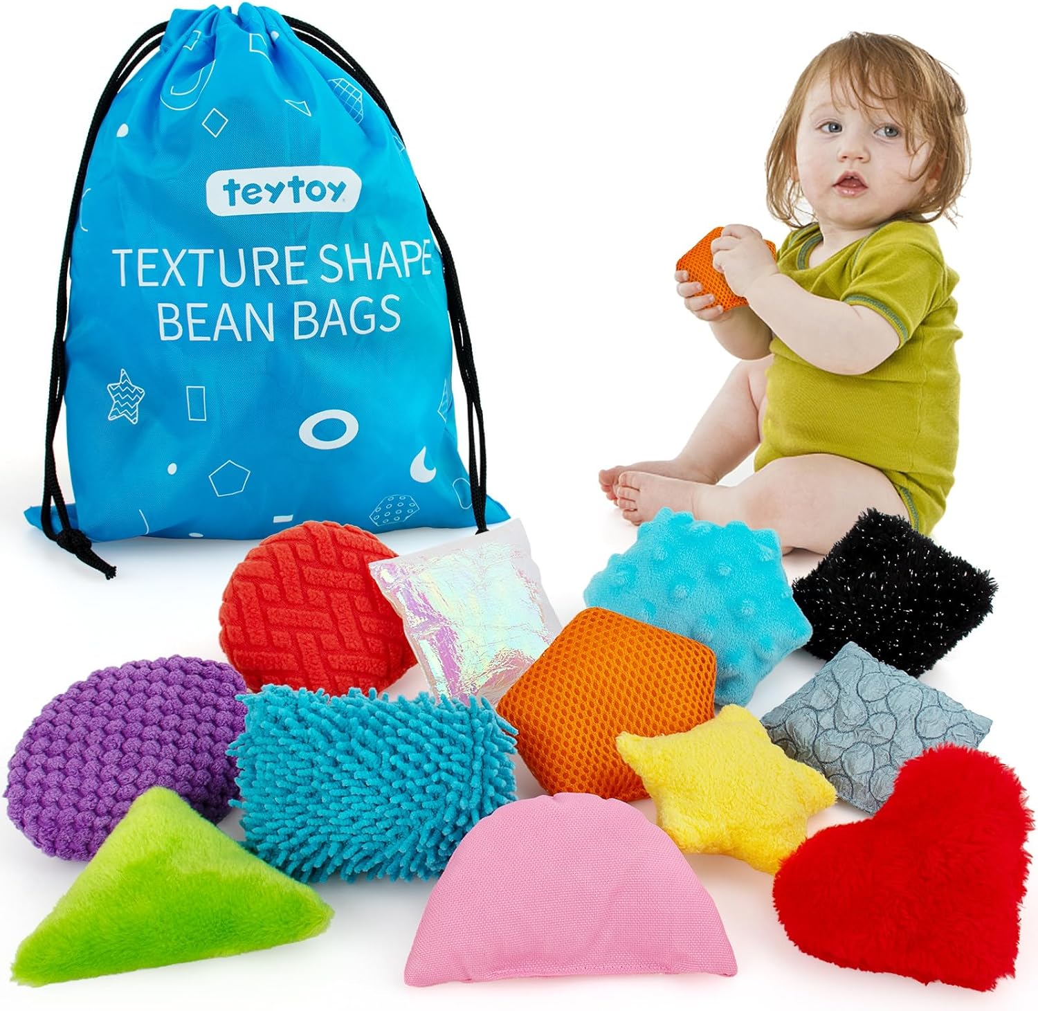 teytoy Juguetes sensoriales con textura para autismo, 12 juguetes sensoriales con forma sensorial con bolsa de almacenamiento, desarrollan