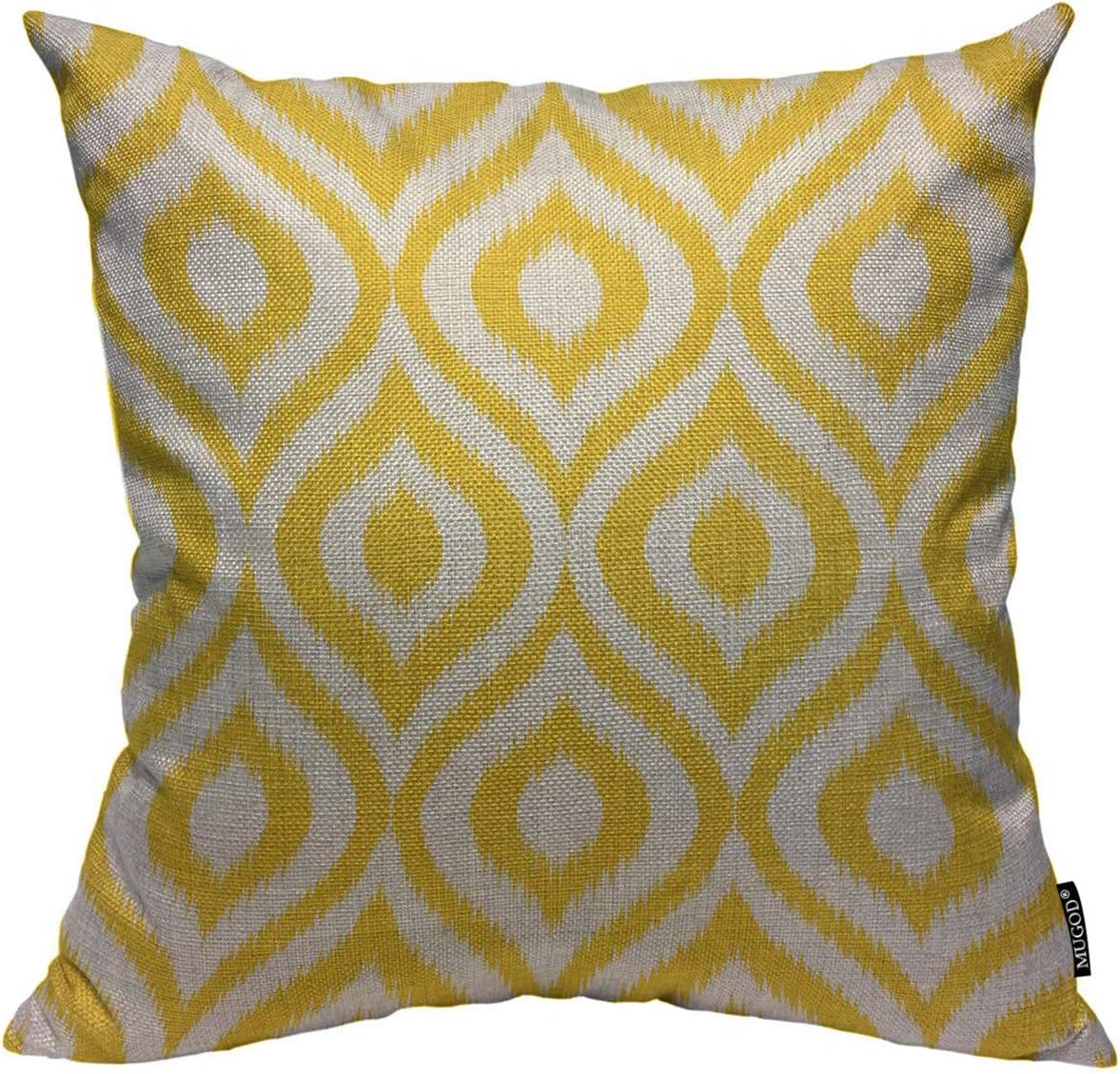 Mugod Funda de almohada geométrica amarilla con fondo retro sin costuras en patrón moderno de Ikat, funda de almohada cuadrada decorativa para el