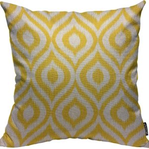 Mugod Funda de almohada geométrica amarilla con fondo retro sin costuras en patrón moderno de Ikat, funda de almohada cuadrada decorativa para el Mugod Funda de almohada geométrica amarilla con fondo retro sin costuras en patrón moderno de Ikat, funda de almohada cuadrada decorativa para el