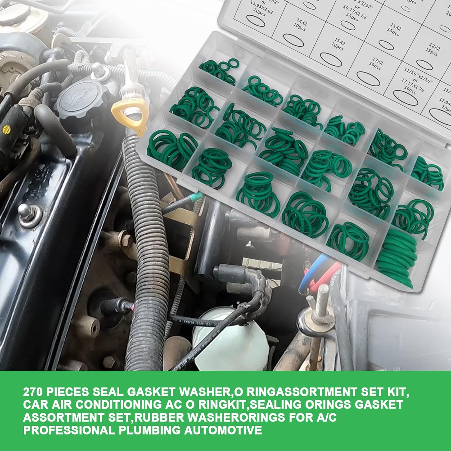 Kit de juntas tóricas de aire acondicionado para automóvil, conjunto surtido de juntas de orings de sellado, 270 piezas, arandela de junta de