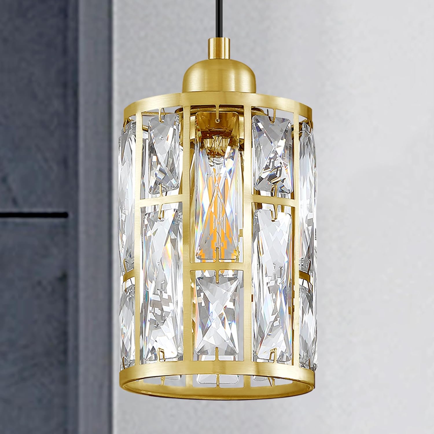 Paquete de 3 colgantes de isla de cocina con pantalla de cristal de 5.4 pulgadas, acabado dorado claro, moderno con pantalla de metal de cristal