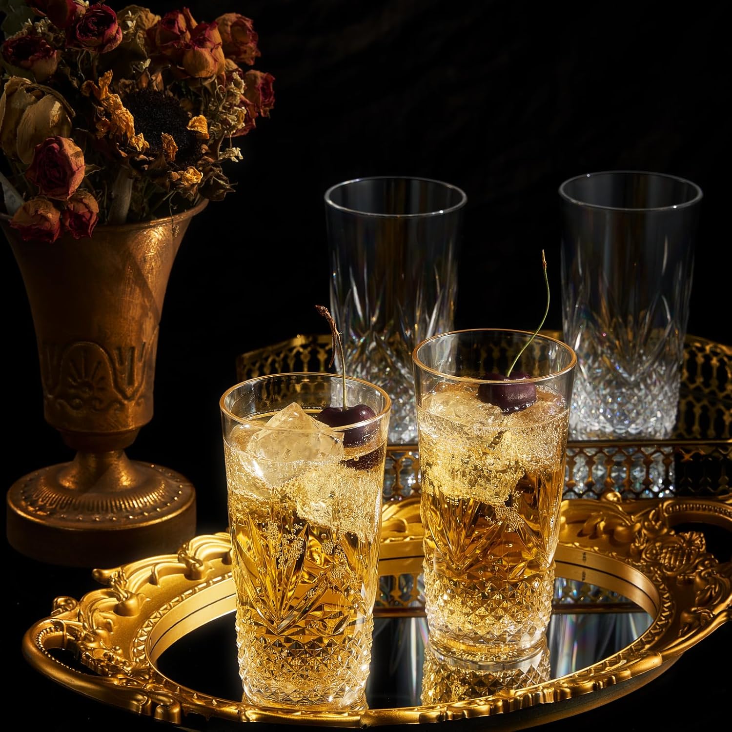 Vasos grandes de plástico Highball para beber, inastillables y reutilizables, acrílico transparente, juego de 4 unidades, vasos de cristal similar,