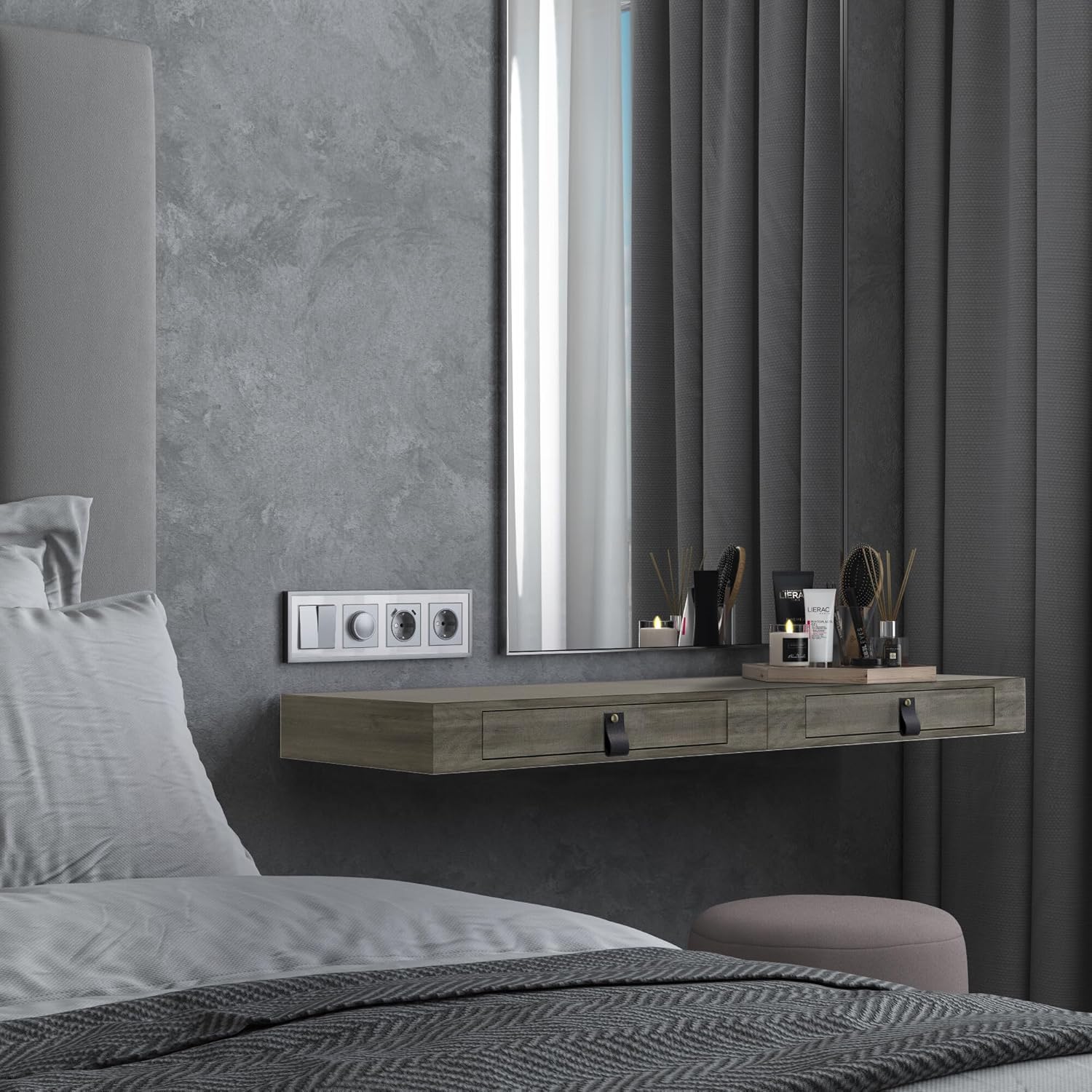 Juego de 2 estantes flotantes con cajón, mesita de noche flotante para dormitorio, estante de pared de 16 pulgadas, estante flotante con