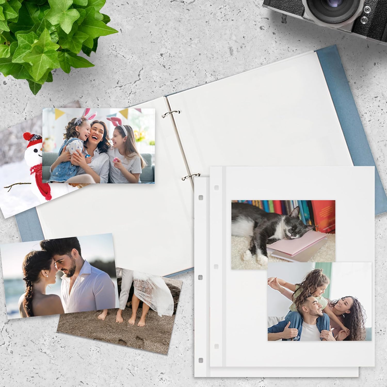 Vienrose Recambio de página para álbum de fotos para carpeta de 3 anillas, páginas autoadhesivas, páginas de álbumes de fotos para tarjetas de fotos