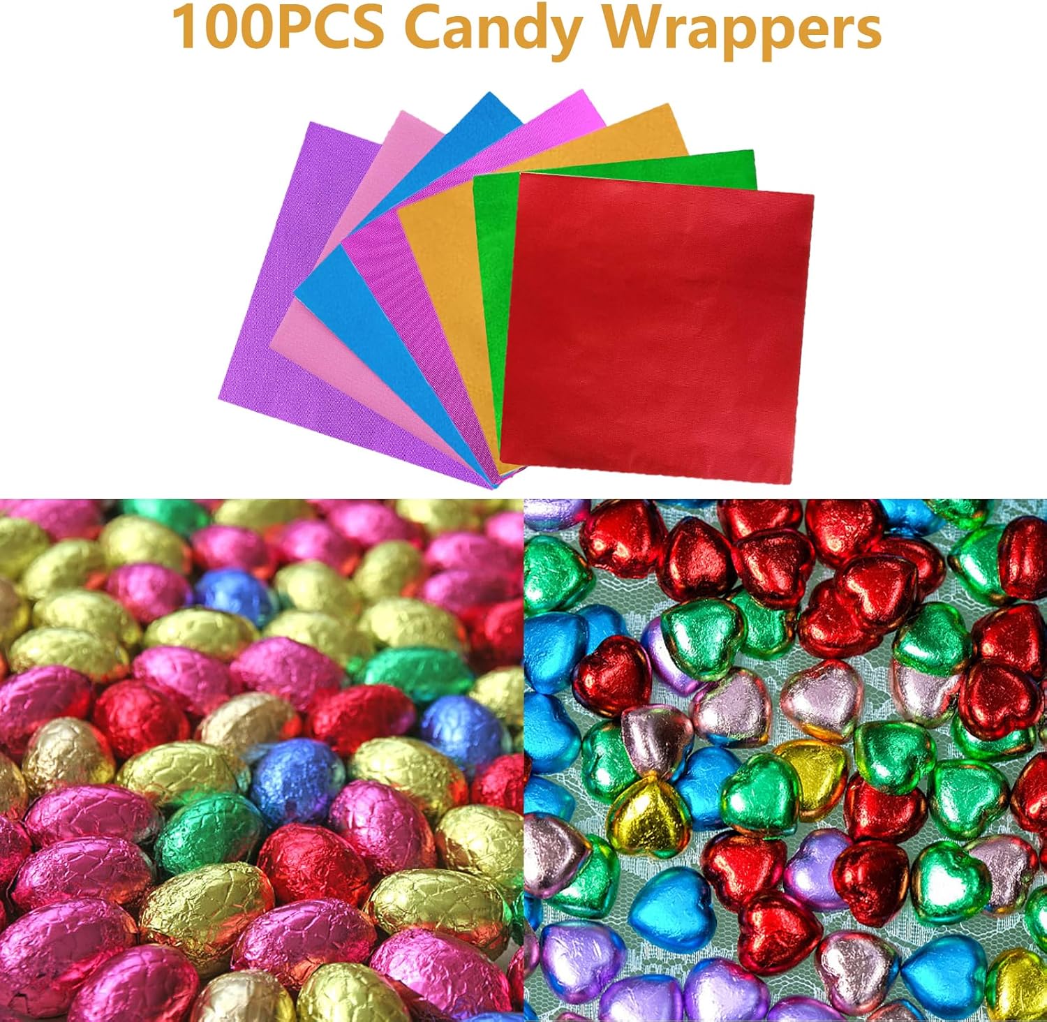 100 envoltorios de caramelo de aluminio, envoltorios de barra de caramelo de 4 x 4 pulgadas, envoltura cuadrada de papel de aluminio para barras de