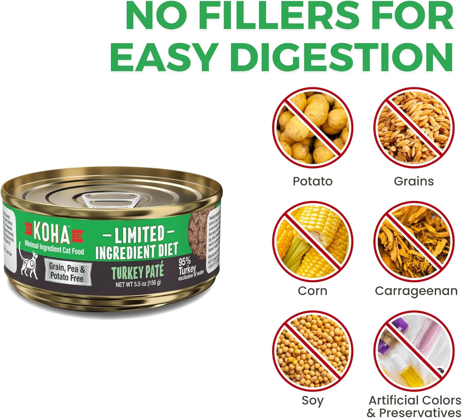 KOHA Paté de pavo de dieta de ingredientes limitados para gatos, comida húmeda para gatos de una sola carne para estómagos sensibles, comida para