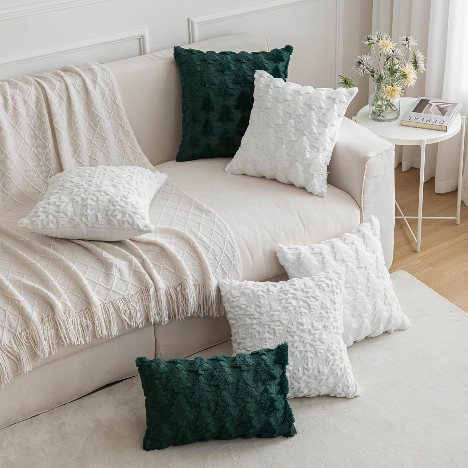 SHITURRE Juego de 2 fundas de almohada decorativas para árbol de Navidad, fundas de almohada suaves y esponjosas para decoración del hogar, fundas