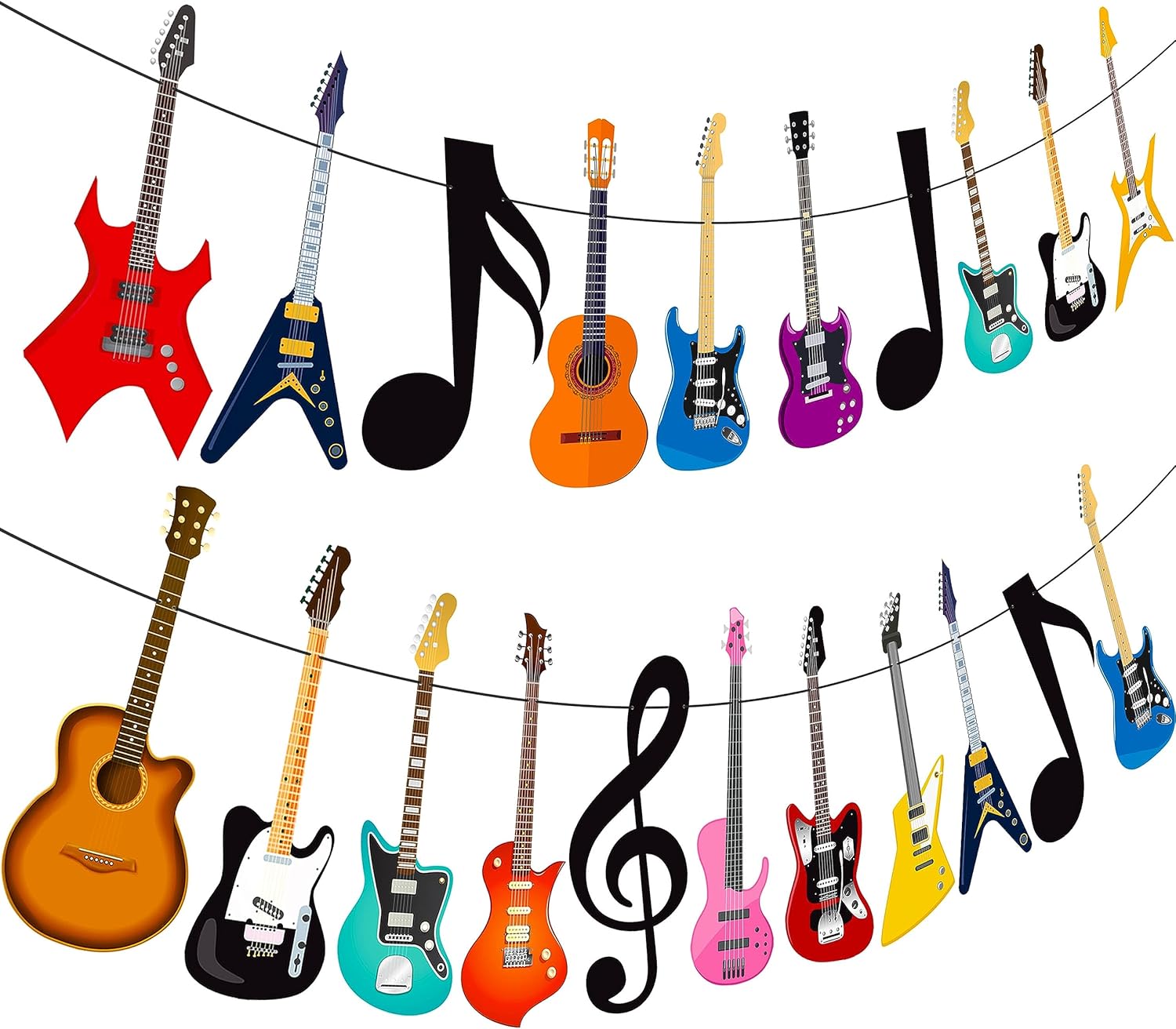 Cartel de guitarra con música, guitarra, fiesta, decoración de fiesta de cumpleaños, 2 unidades, pancartas de fiesta musical para guitarra de rock,