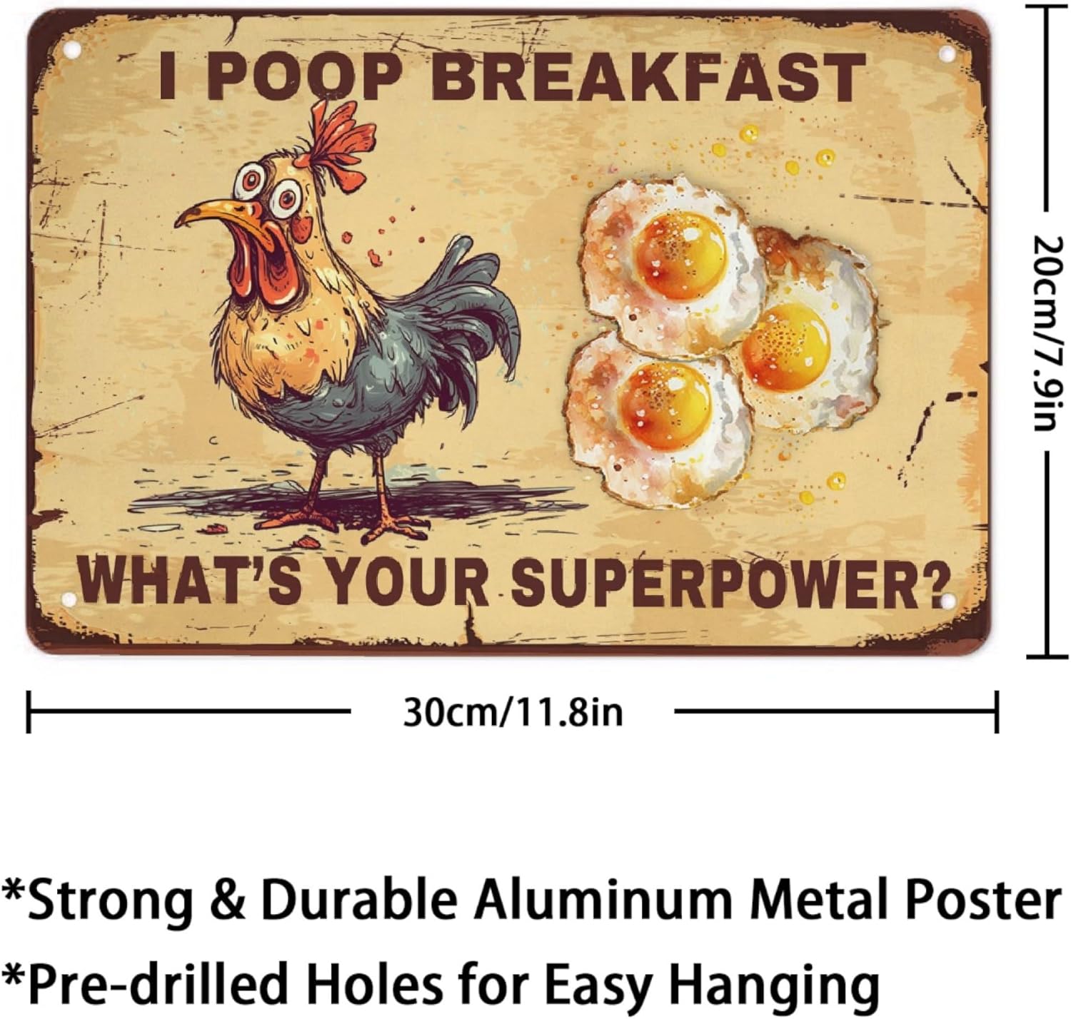 Cartel de desayuno de pollo I Poop de aluminio para colgar en la pared, decoración de arte de pollo para casa, habitación, tienda, oficina, 12 x 8