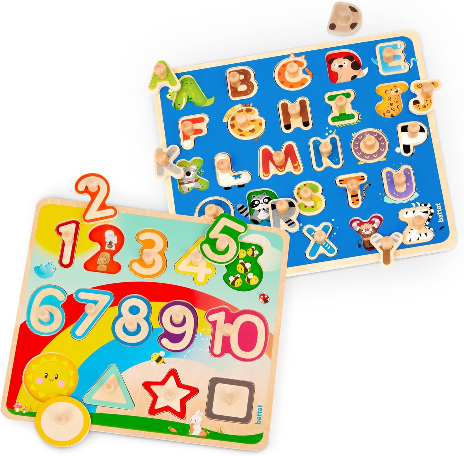 Battat – Rompecabezas de madera del alfabeto y los números- Puzzle n’ Learn ABC & 123- Juguete educativo para niños – 2 años +