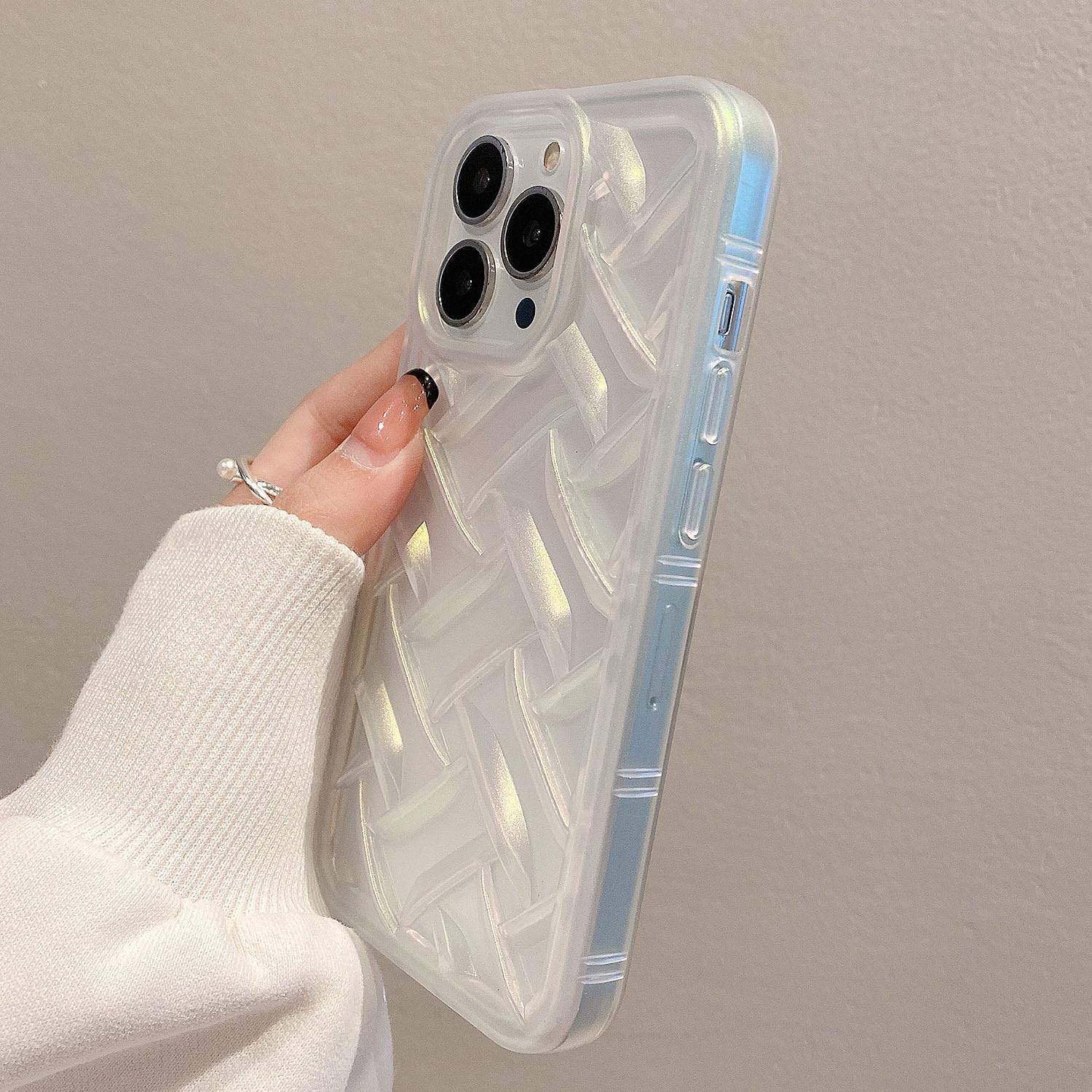 Yepda Funda para iPhone 14 Pro Max, funda de teléfono de lujo con patrón tejido 3D a la moda para mujeres y niñas, sensación de golpes, delgada, de