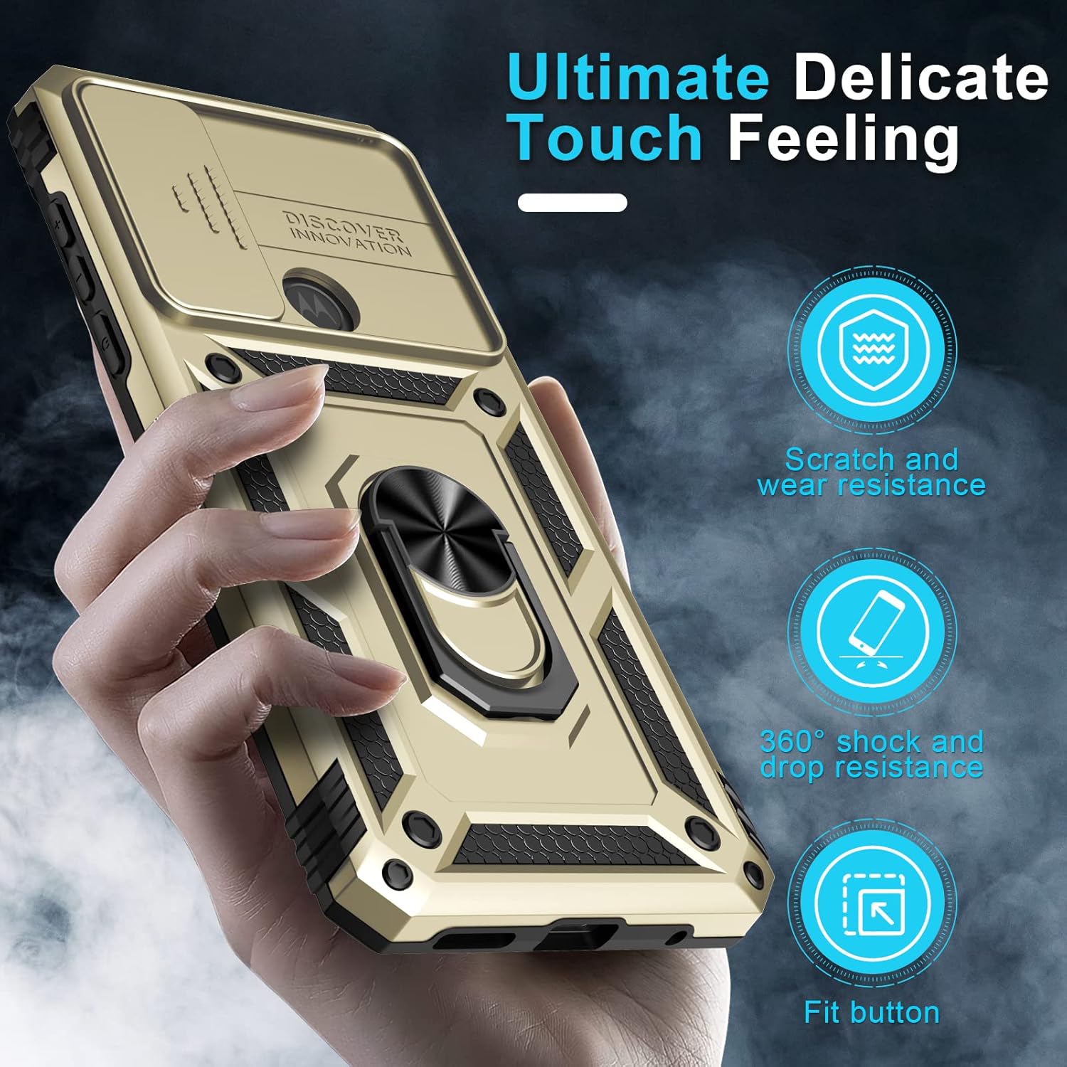 Funda para Motorola Moto G Play 2023, Moto G Power 2022Moto G Pure funda integrada para lente de cámara deslizante + protector de pantalla + soporte