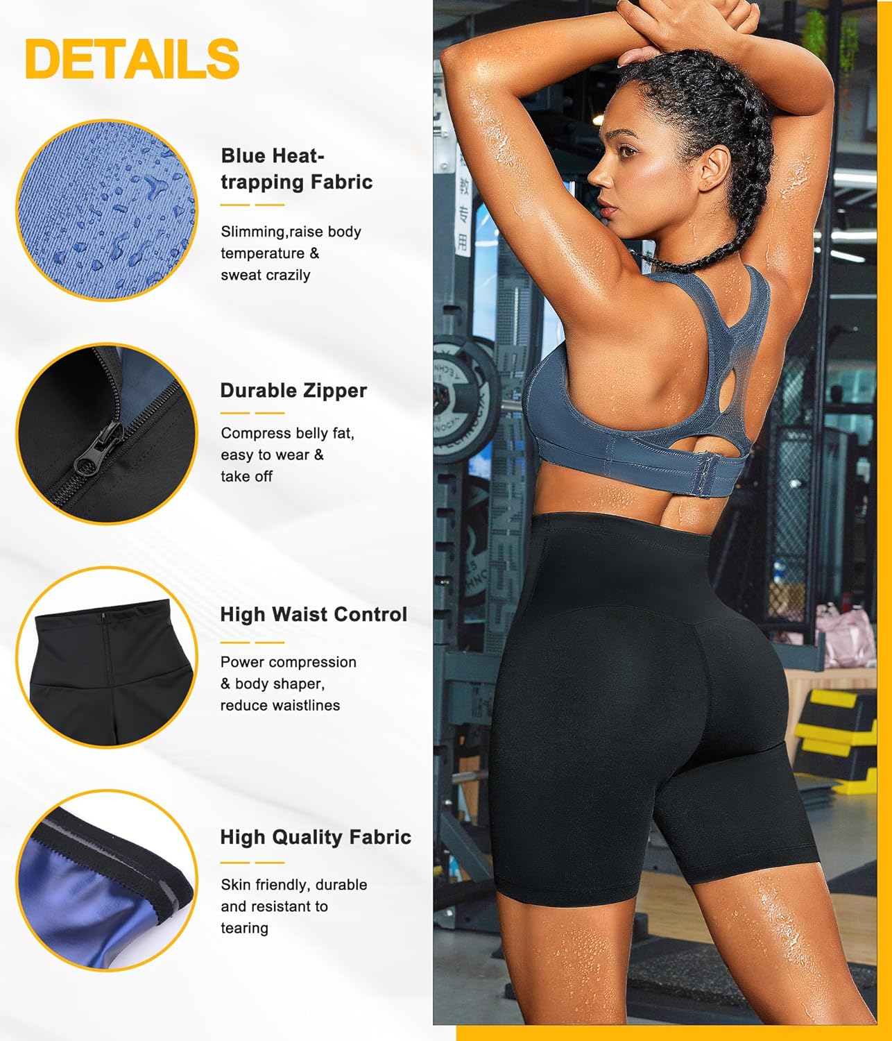 SCARBORO Pantalones cortos de sauna para mujer, cintura alta, entrenamiento, compresión, adelgazamiento, entrenamiento, sauna, traje moldeador