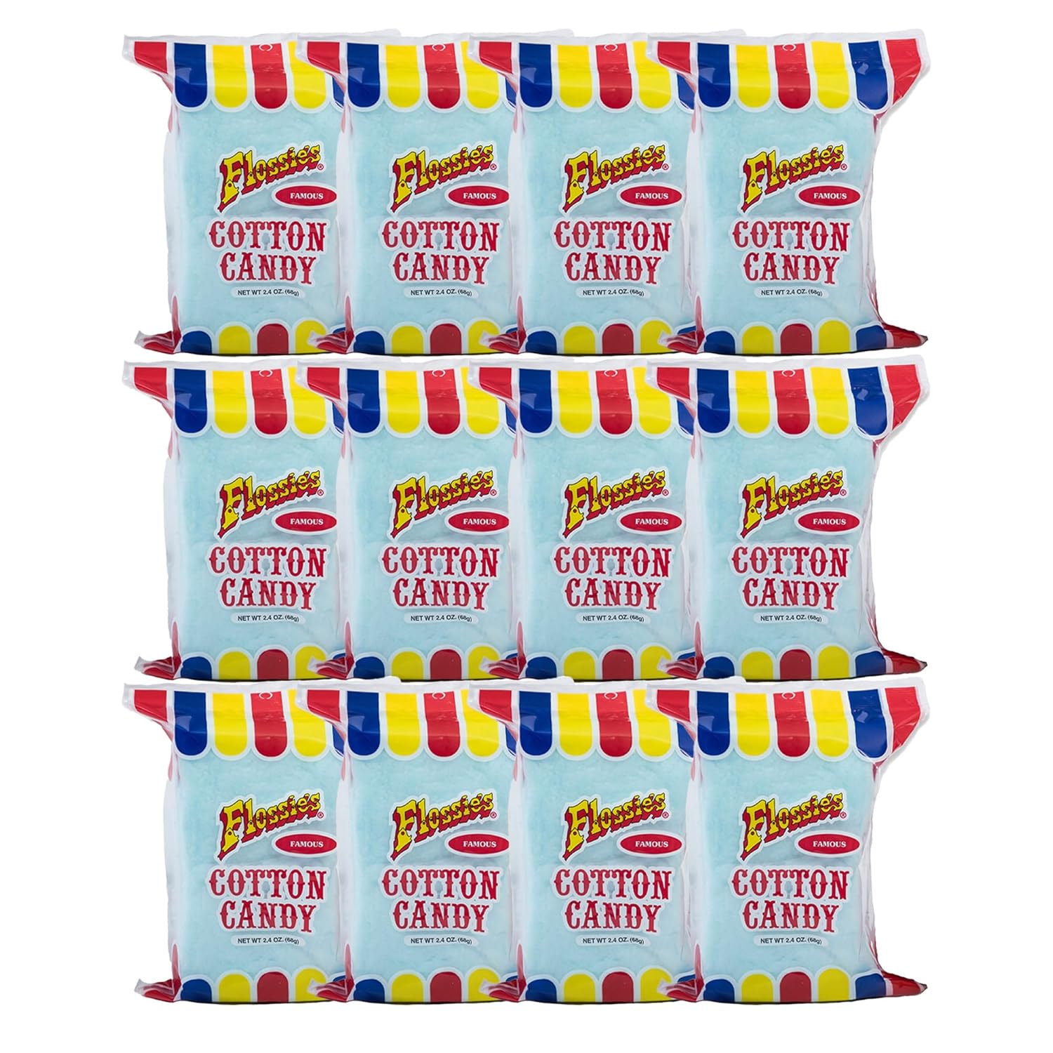 Flossie’s Famoso sabor de fiesta de algodón de azúcar azul, bolsa de 2.4 onzas (paquete de 12)