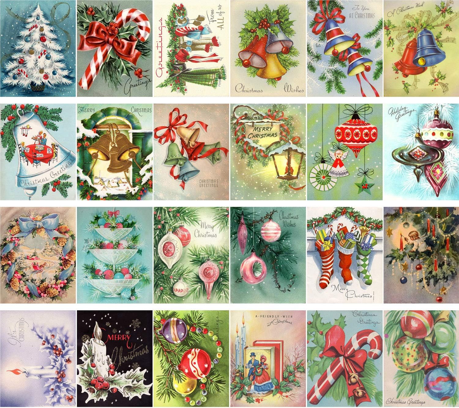 Juego de tarjetas de felicitación de Navidad vintage, 24 piezas, decoraciones y adornos para árbol de Navidad