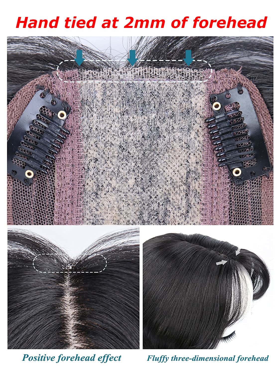 Peluquillos ondulados naturales de 14 pulgadas para mujer, 13.8 in x 4.7 pulgadas, parte media con clip en la corona, pieza de cabello marrón claro,