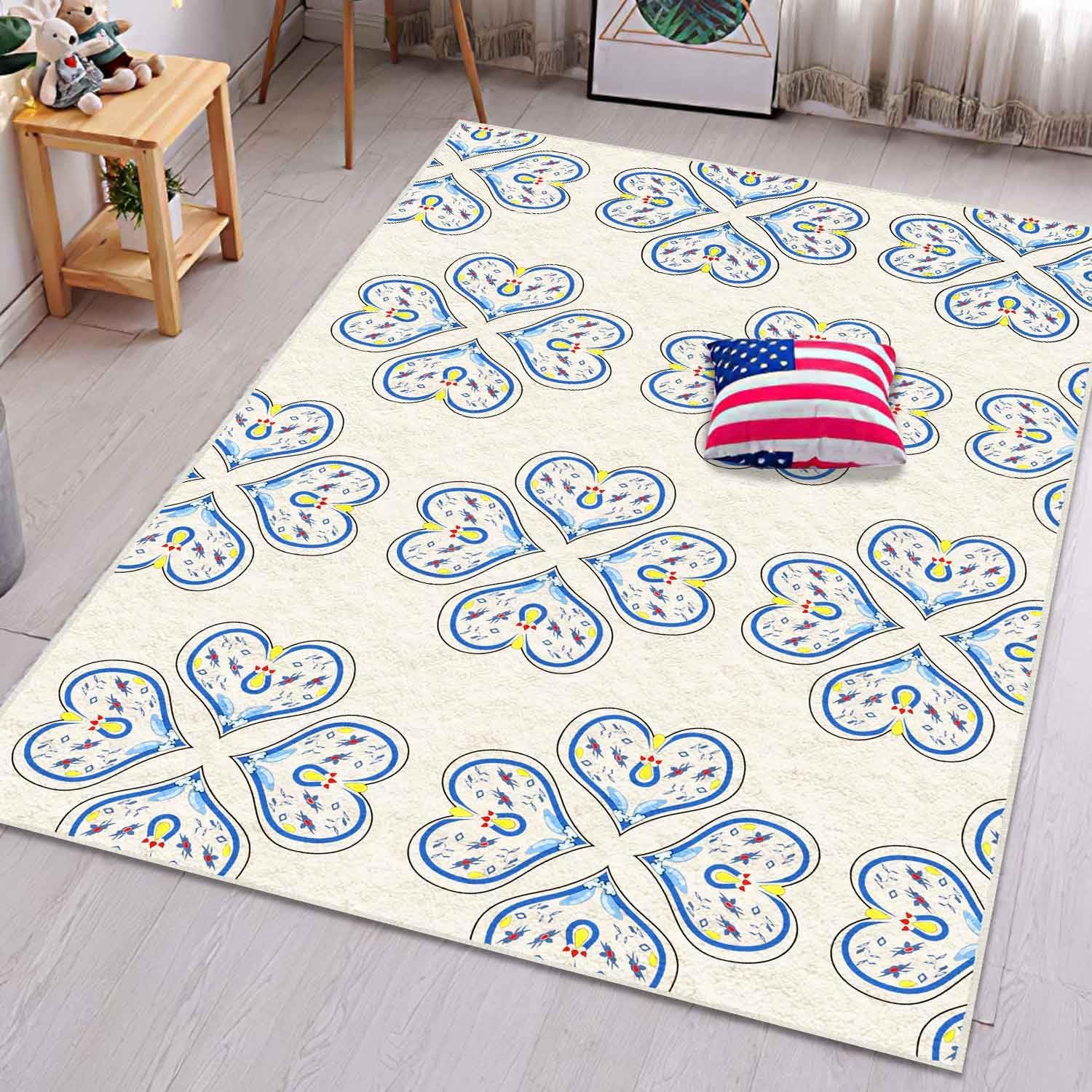 Alfombra de enrejado floral para sala de estar, 3 pies 3 pulgadas x 5 pies 3 pulgadas, cremaazul moderna alfombra de flores que no se desprende,