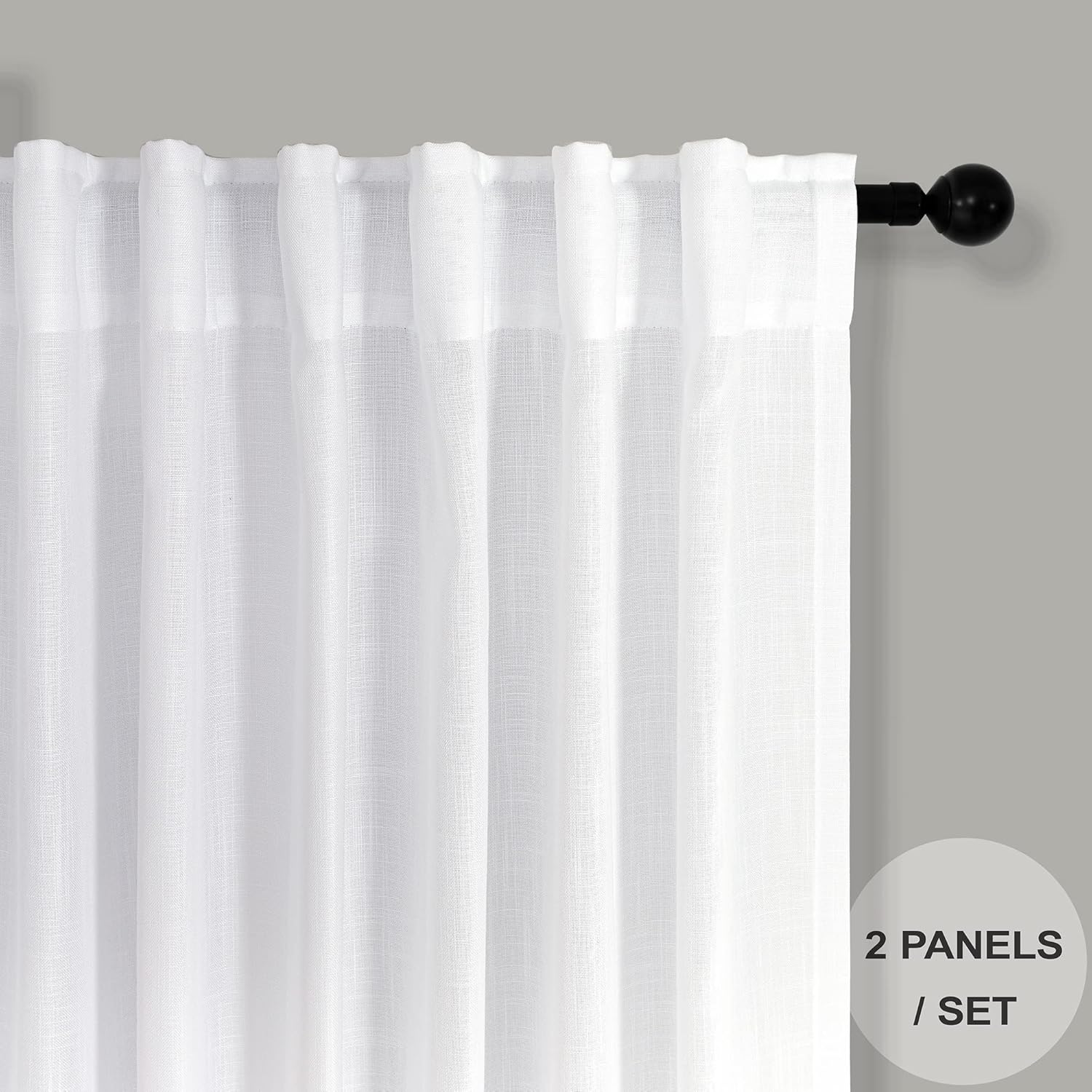 Cortinas blancas de cocina de 36 pulgadas de largo, juego de 2 paneles de media ventana, bolsillo trasero, cortinas de café de nivel pequeño,