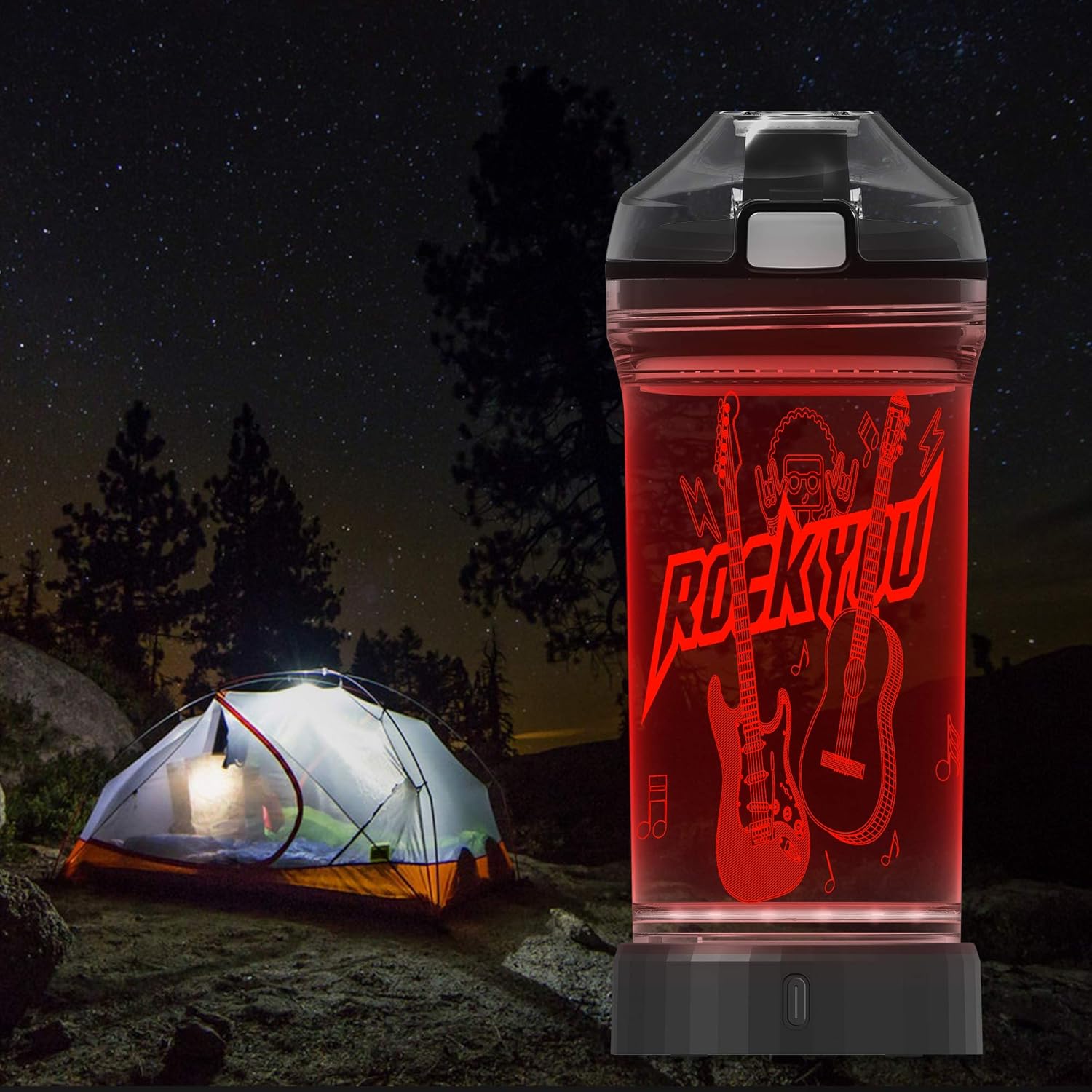 Botella de agua para niños con luz LED de guitarra brillante 3D, Tritan sin BPA, taza de viaje creativa ideal para regalo de música para el regreso