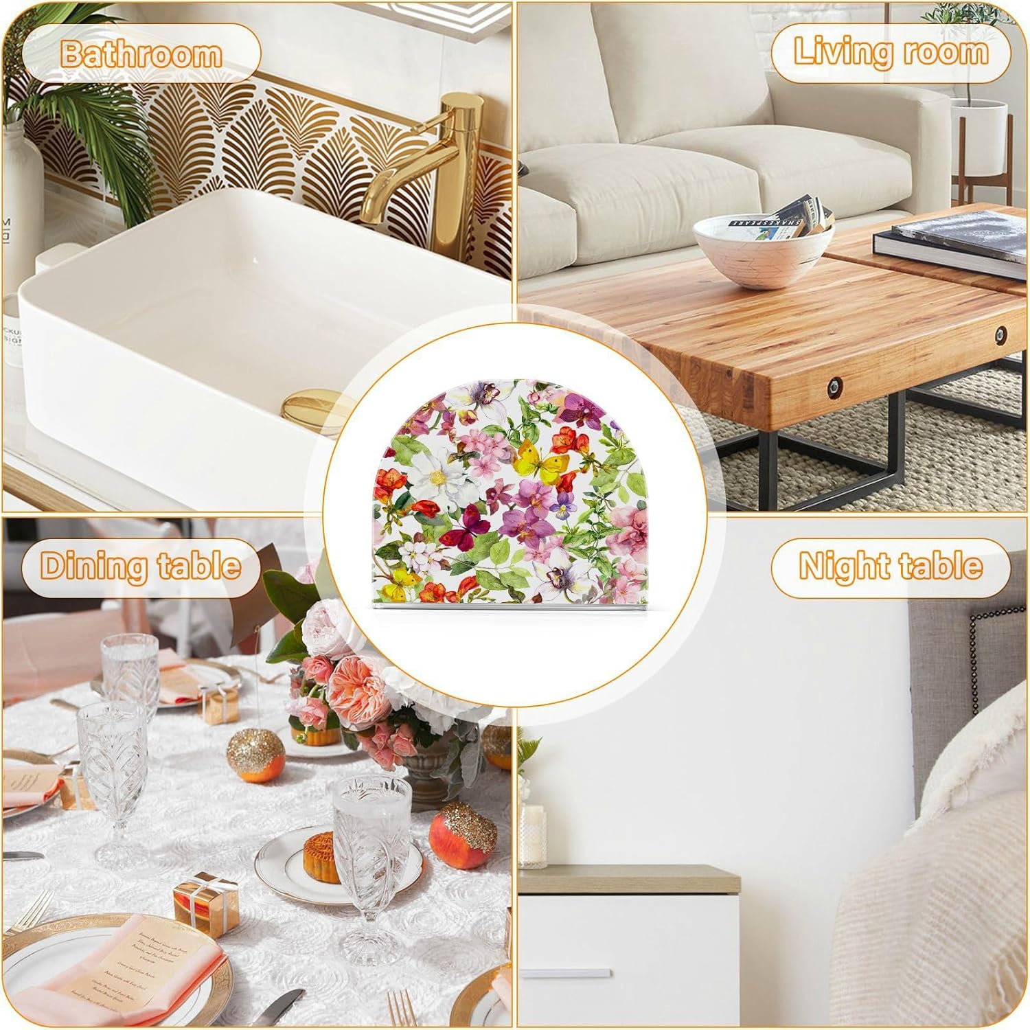 Flowers Butterfly Napkin Holder for Table, Acrylic Upright Non Slip Tabletop Freestanding Tissue Paper Dispenser for Kitchen Restaurant Home Hotel