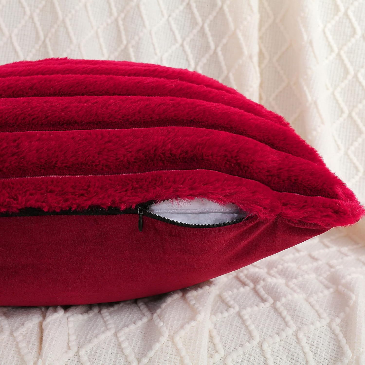 Juego de 2 fundas de almohada decorativas con rayas de color burdeos o rojo vino, 16 x 16 pulgadas, cuadradas y primaverales, piel sintética de