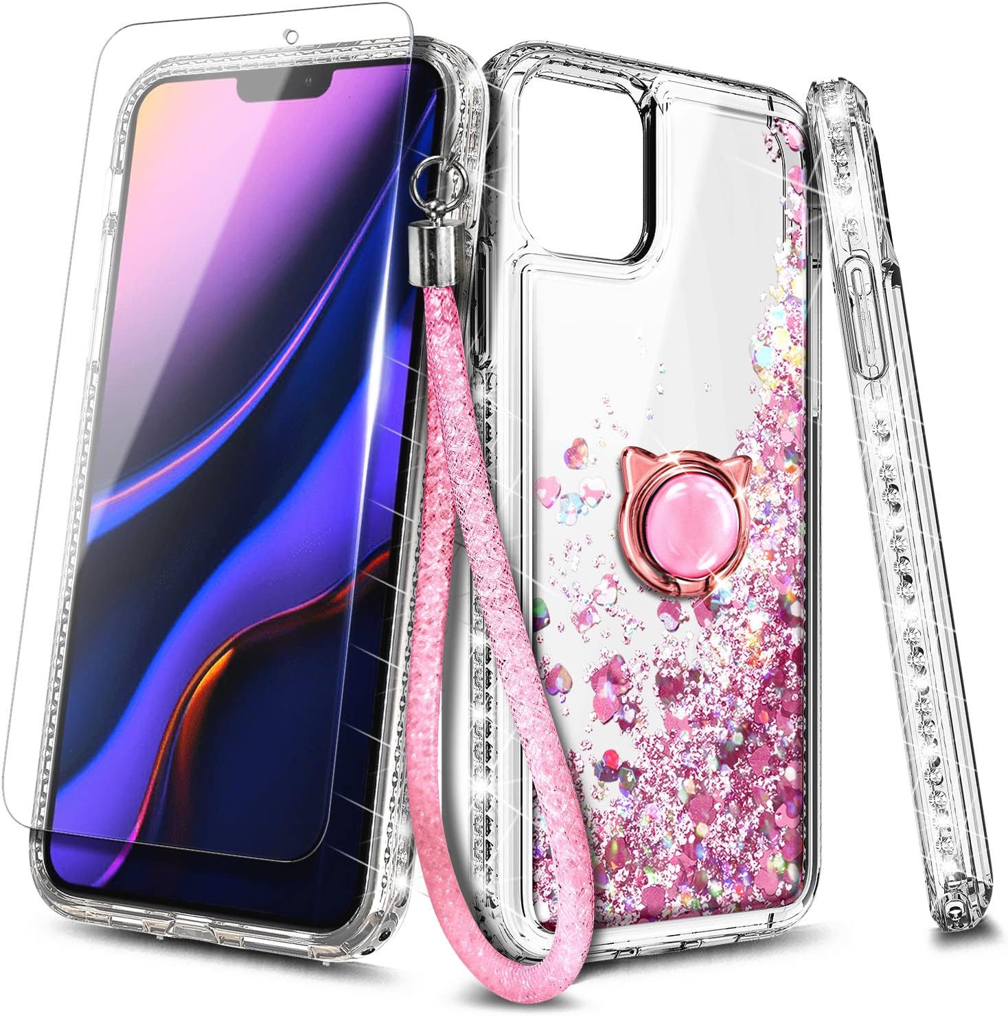 NGB Supremacy Funda compatible con iPhone 1212 Pro con protector de pantalla de vidrio templado, soporte de anillocorrea de muñeca, para niñas y