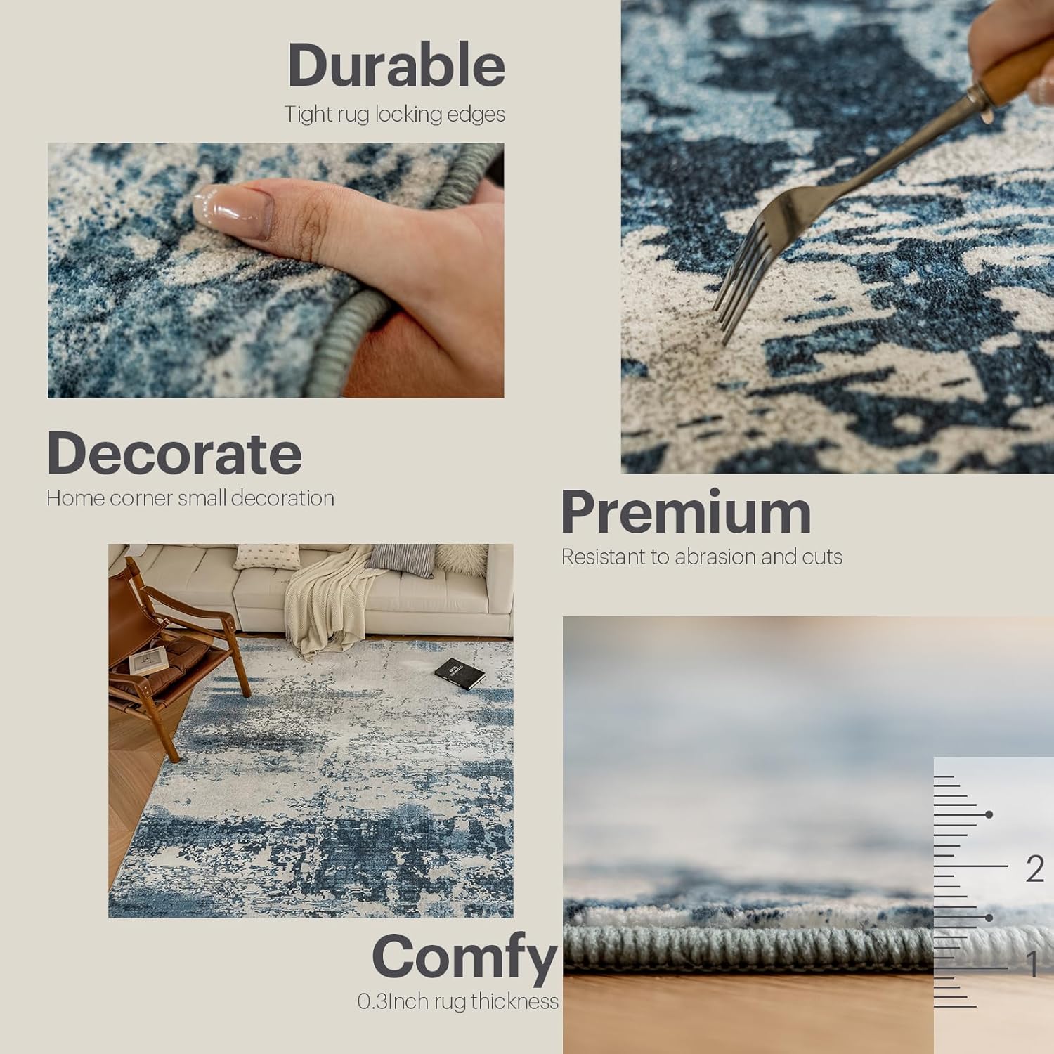 OMERAI Alfombra de área de 5 x 7 pies para dormitorio, alfombra lavable para sala de estar, cocina, comedor, antideslizante, decoración del hogar,