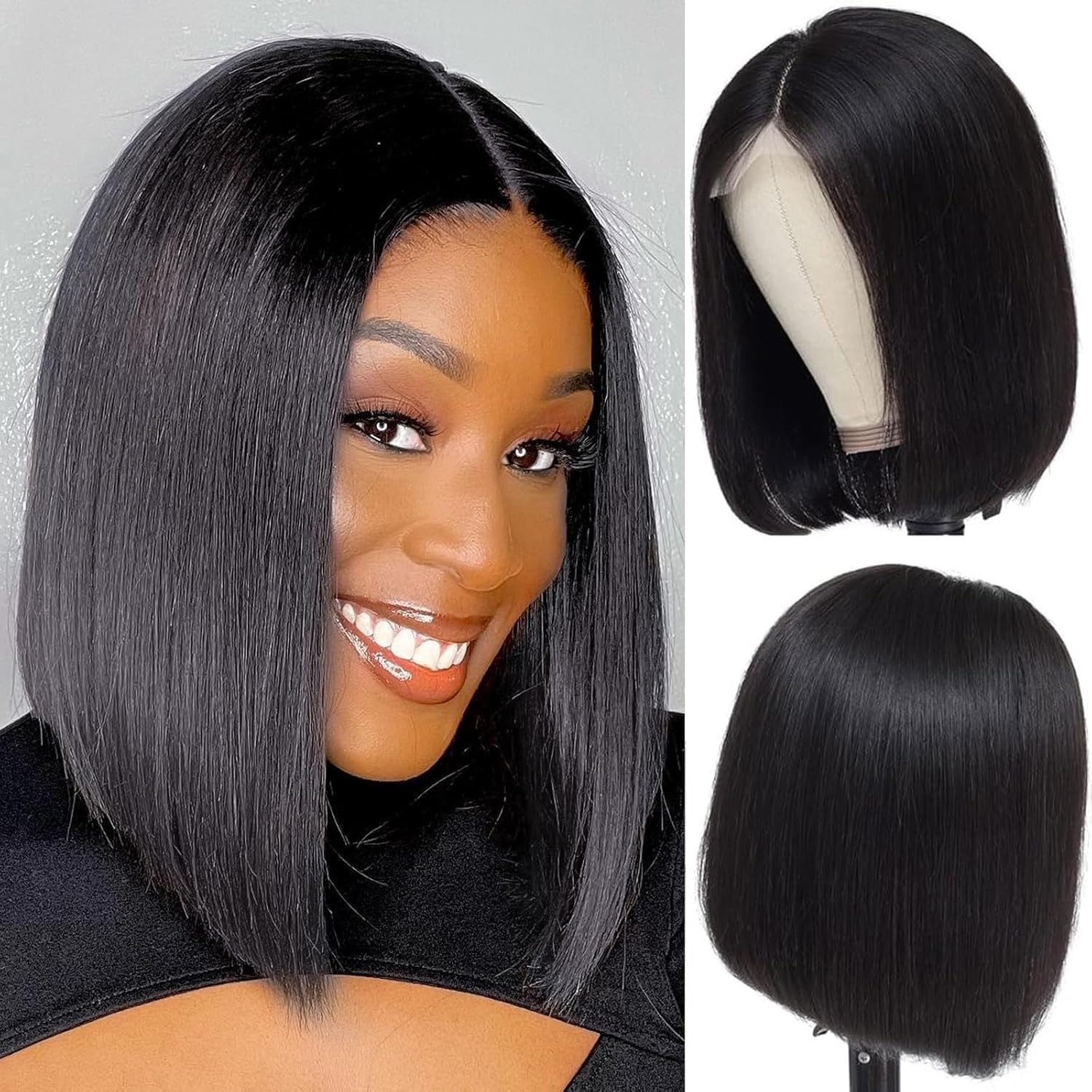 TAGUO Peluca de cabello humano Bob de 10 pulgadas, pelucas de encaje frontal de 13 x 4, peluca de encaje frontal de 180 % de densidad, pelucas de