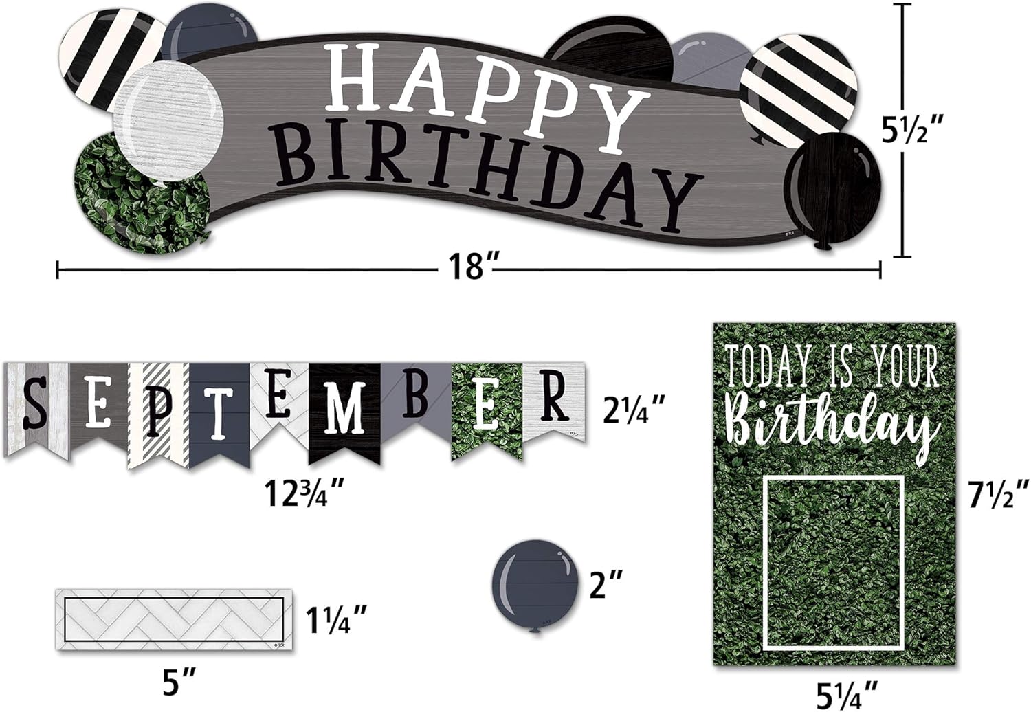Teacher Created Resources Modern Farmhouse Happy Birthday – Juego de tablones de anuncios de 18 x 5-12 pulgadas, pieza de título