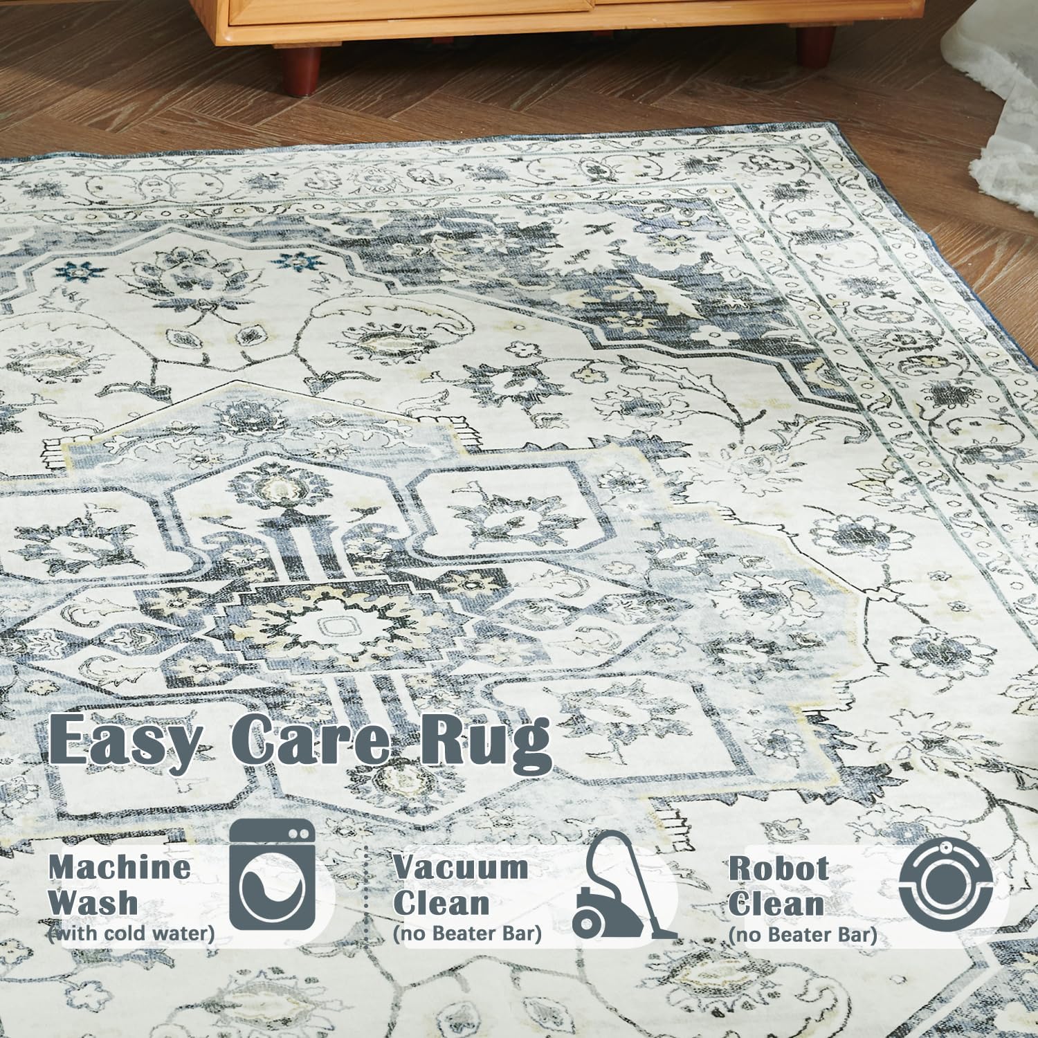 jinchan Alfombra de área de 6 x 9 pies, lavable, vintage, para interior, con estampado de medallón envejecido, gris, suave, alfombra de acento