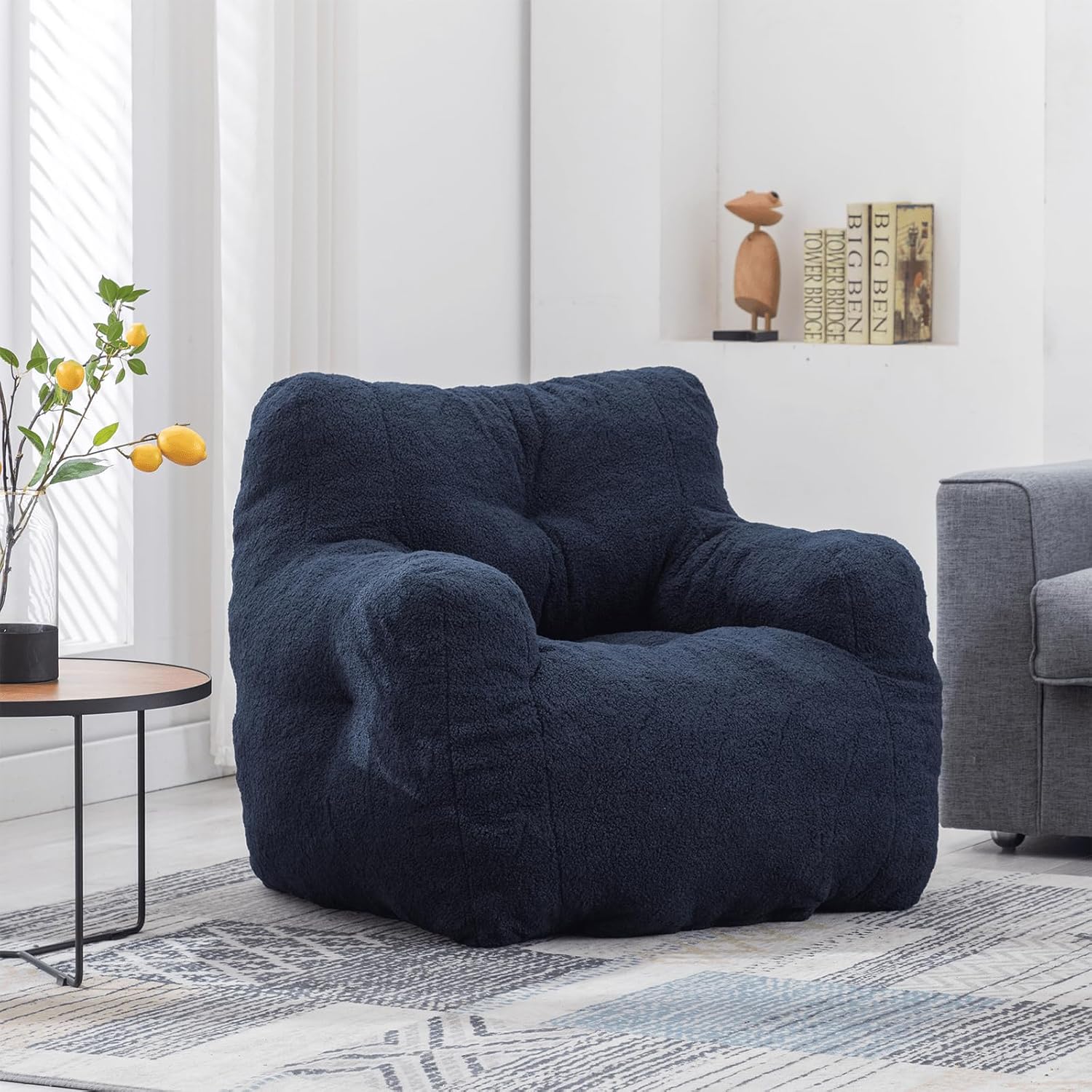 Hison Puf para adultos y niños, tela de peluche, sofá esponjoso y perezoso, relleno de esponja viscoelástica, sofá con reposabrazos para sala de