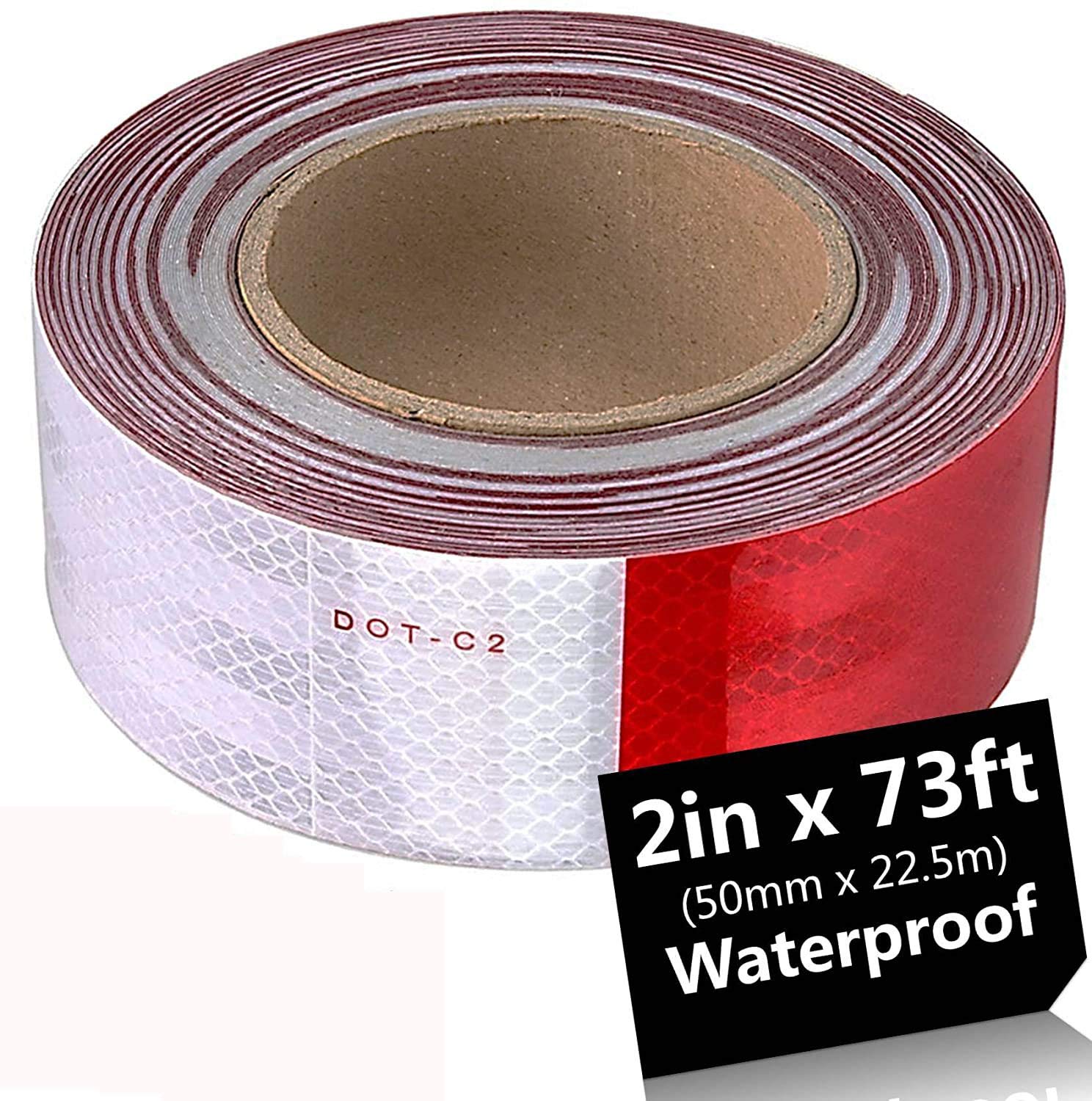 Acrux7 Cinta de seguridad reflectante, patrón de láminas retrorreflectantes DOT-C2 de 2 pulgadas x 73 pies alternando segmentos de color blanco y