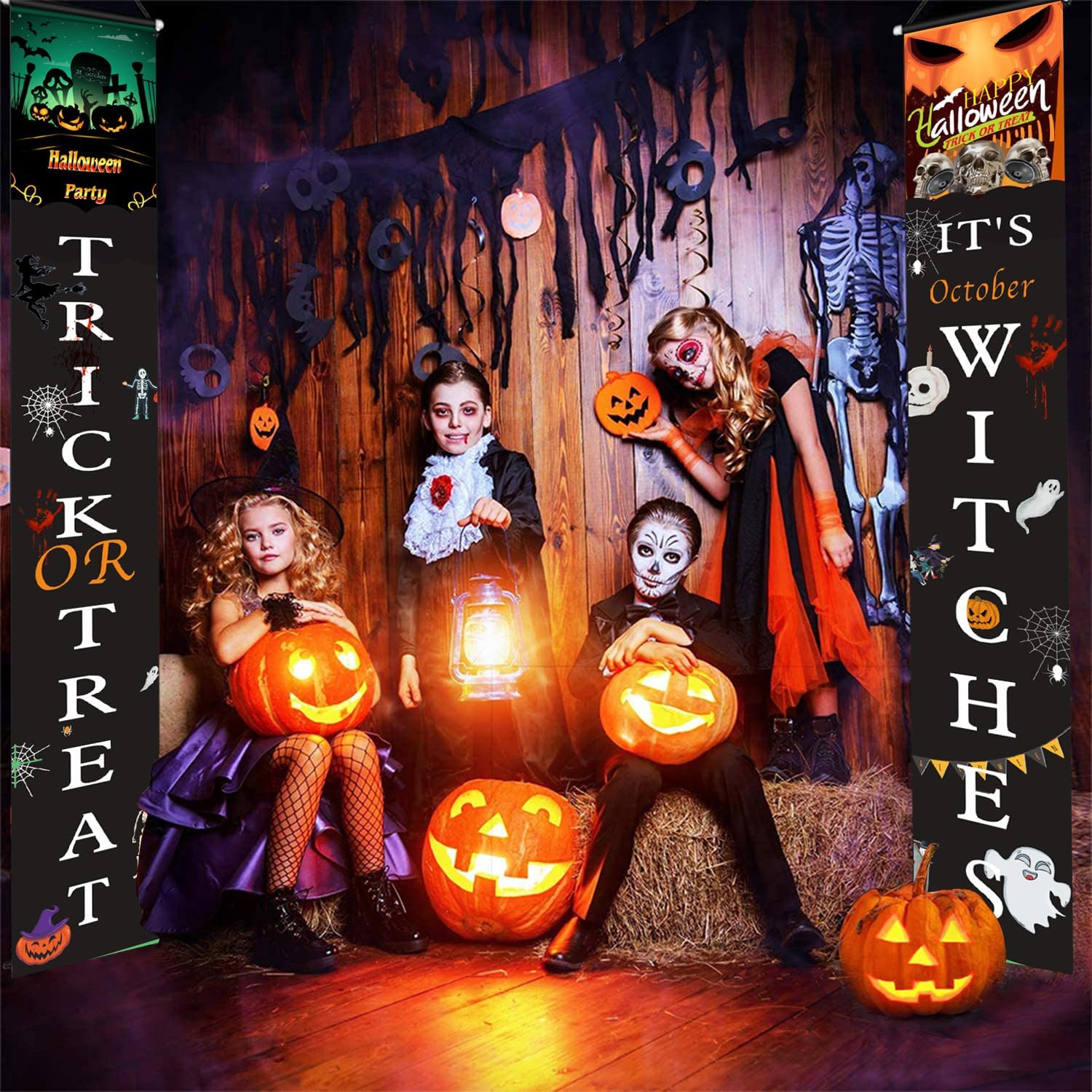 1 par de carteles de Halloween para puerta delantera, decoración de Halloween, cortinas de bandera para puertas al aire libre, cortina para puerta,