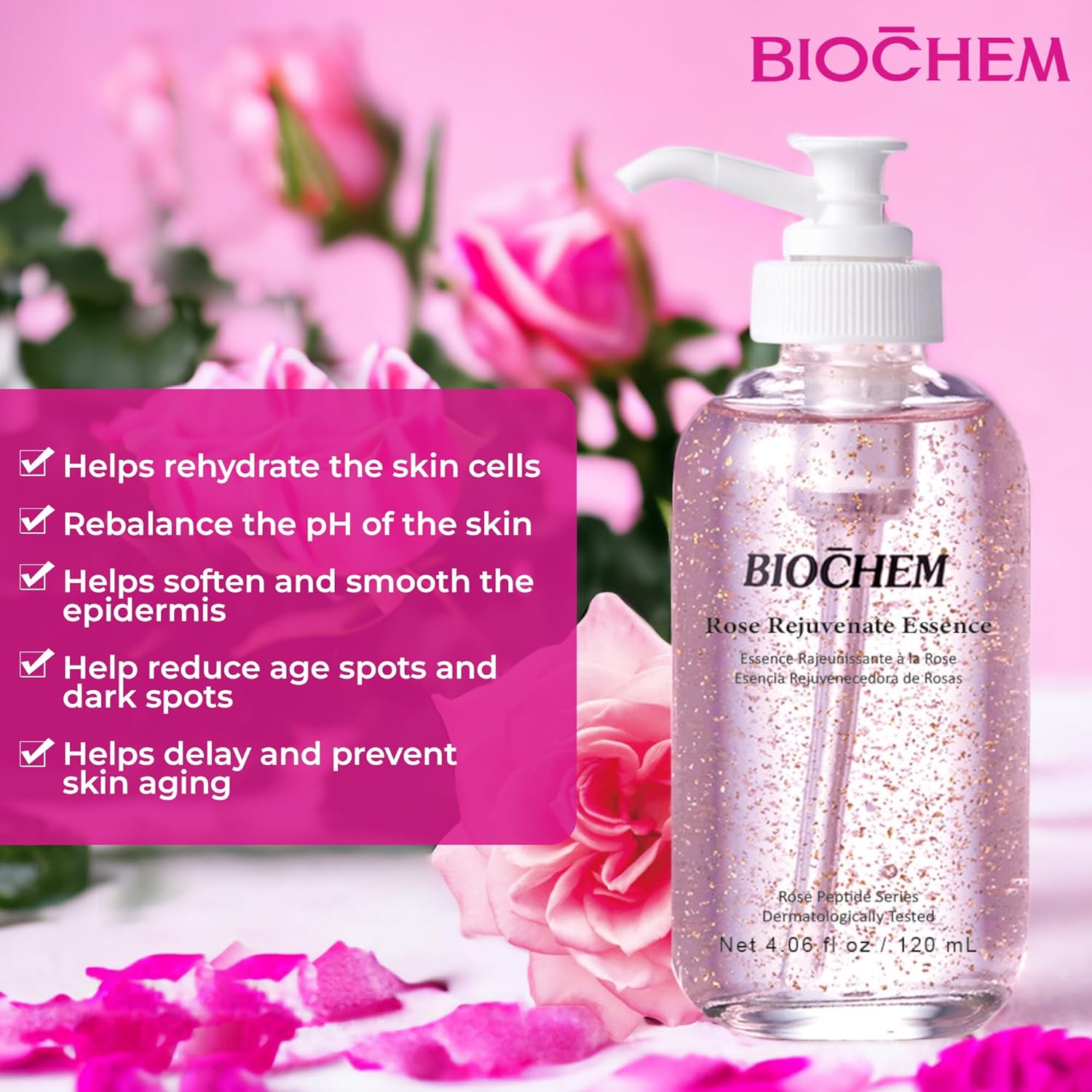 Rose Rejuvenate Essence – 4.06 fl oz  4.1 fl oz Esencia facial antienvejecimiento